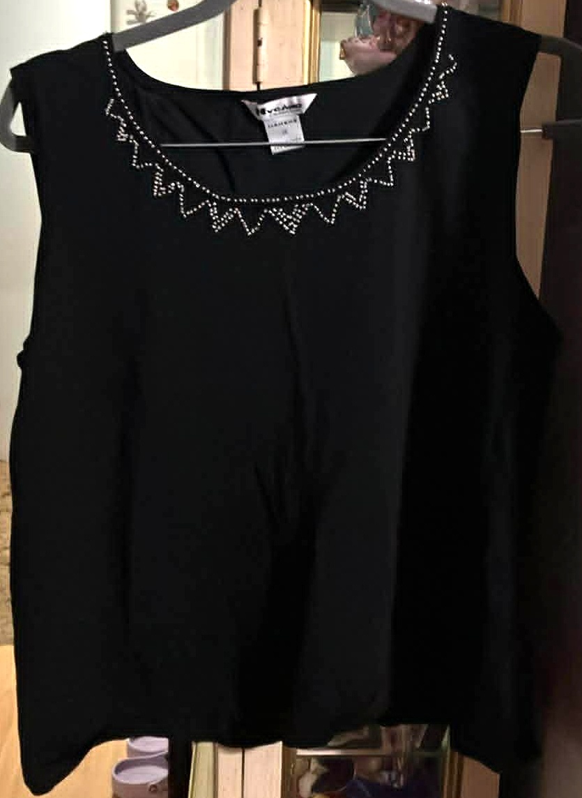 Women Black No Sleeve Top with Beads - Size 1X