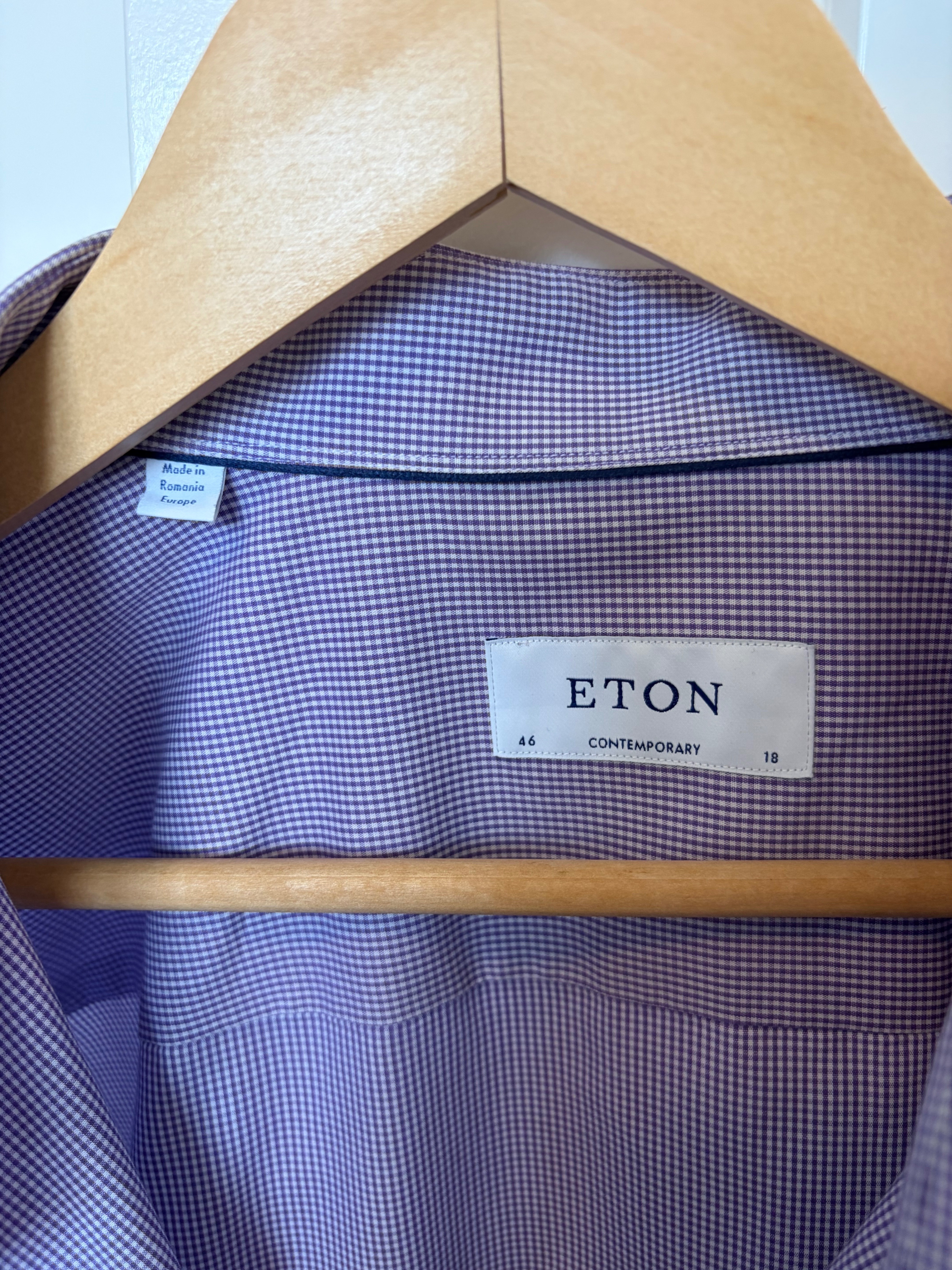 Eton Dress Shirt Size 46/18 Purple & White Micro Check - photo 3
