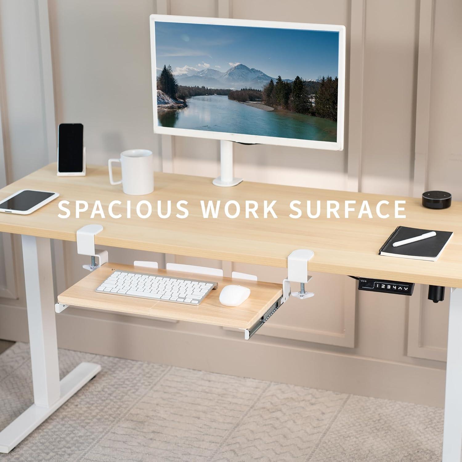 New VIVO Small Clamp-on Keyboard and Mouse Tray Light Wood