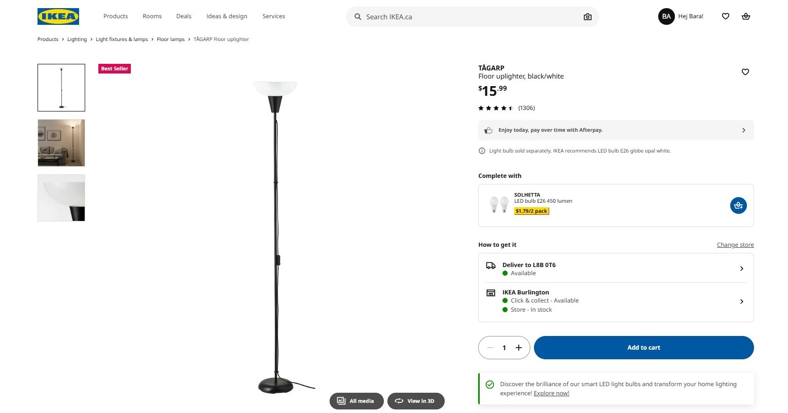 IKEA Floor uplighter - TÅGARP , white