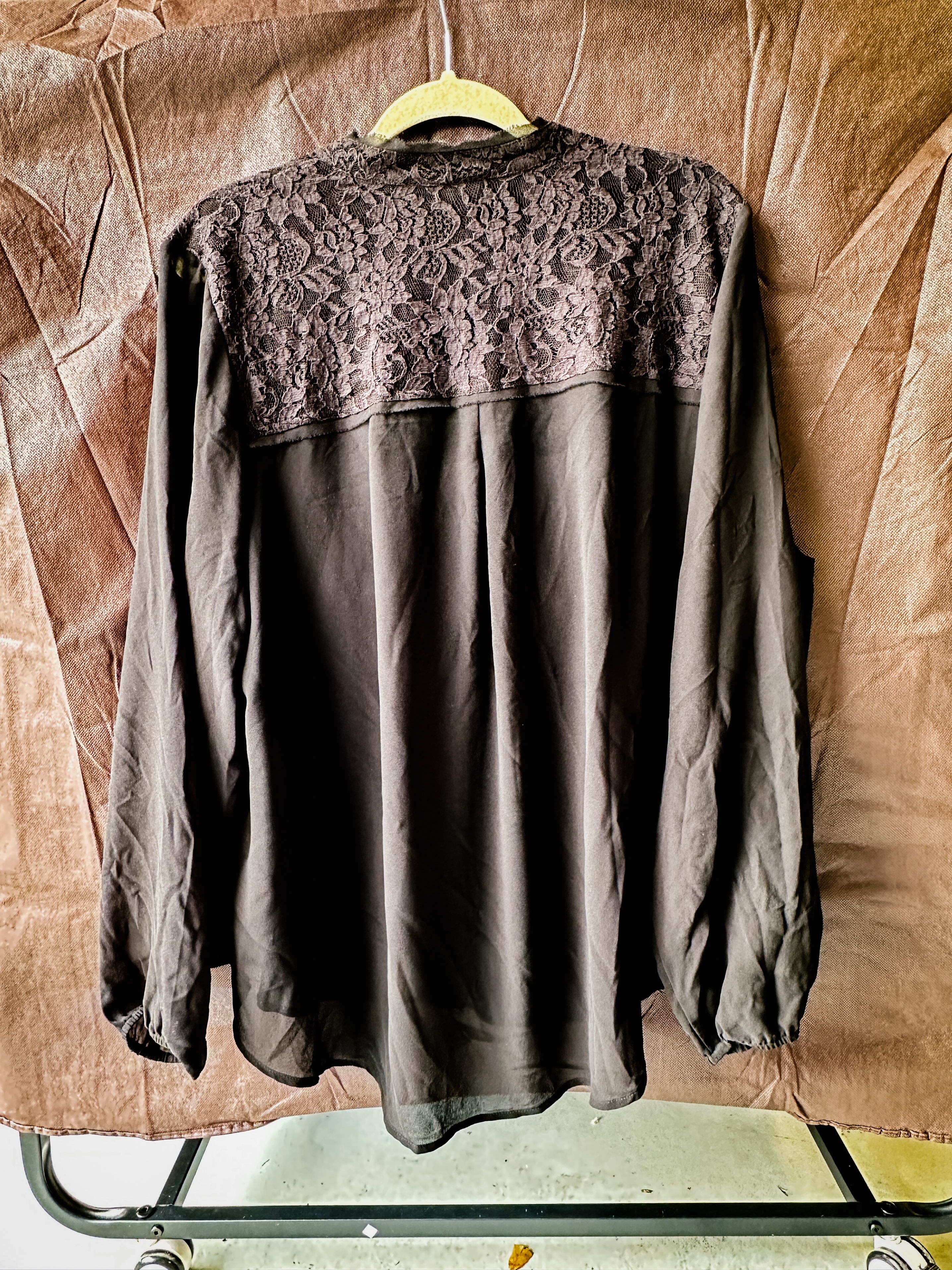Torrid Black Lace Yoke Long Sleeve Sheer Blouse - photo 2