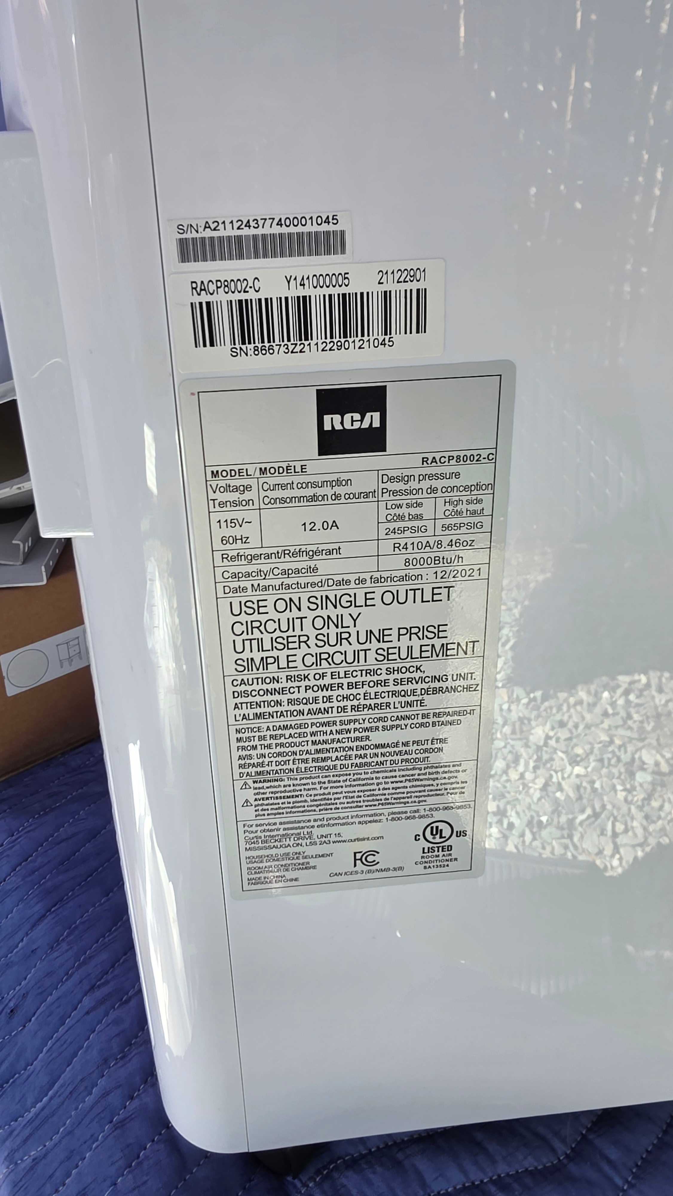 RCA RACP8002-C Portable Air Conditioner + Remote - photo 4