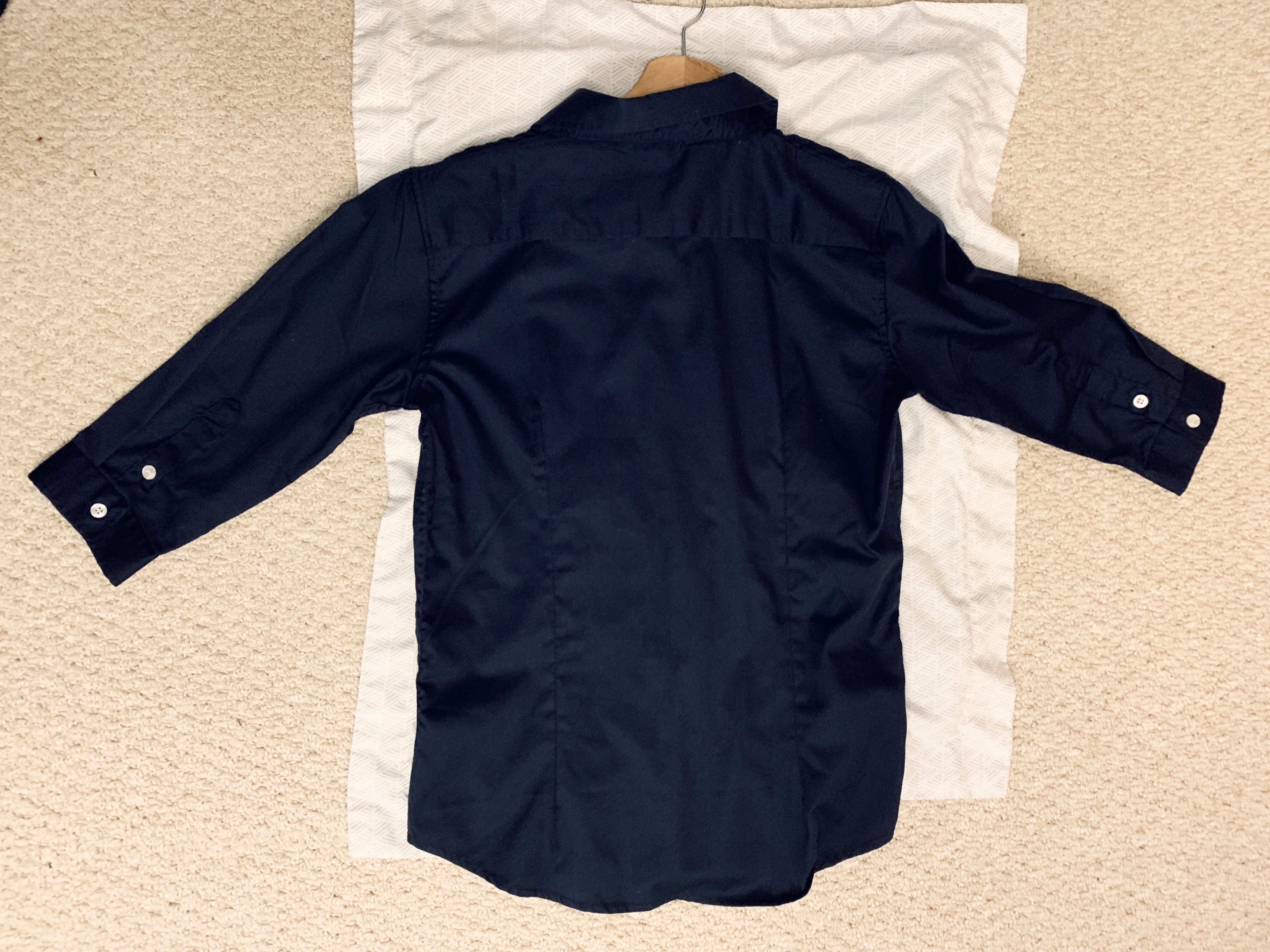 Women's 3/4 Sleeve Navy Blue Formal Wear White Button Down Shirt - photo 3