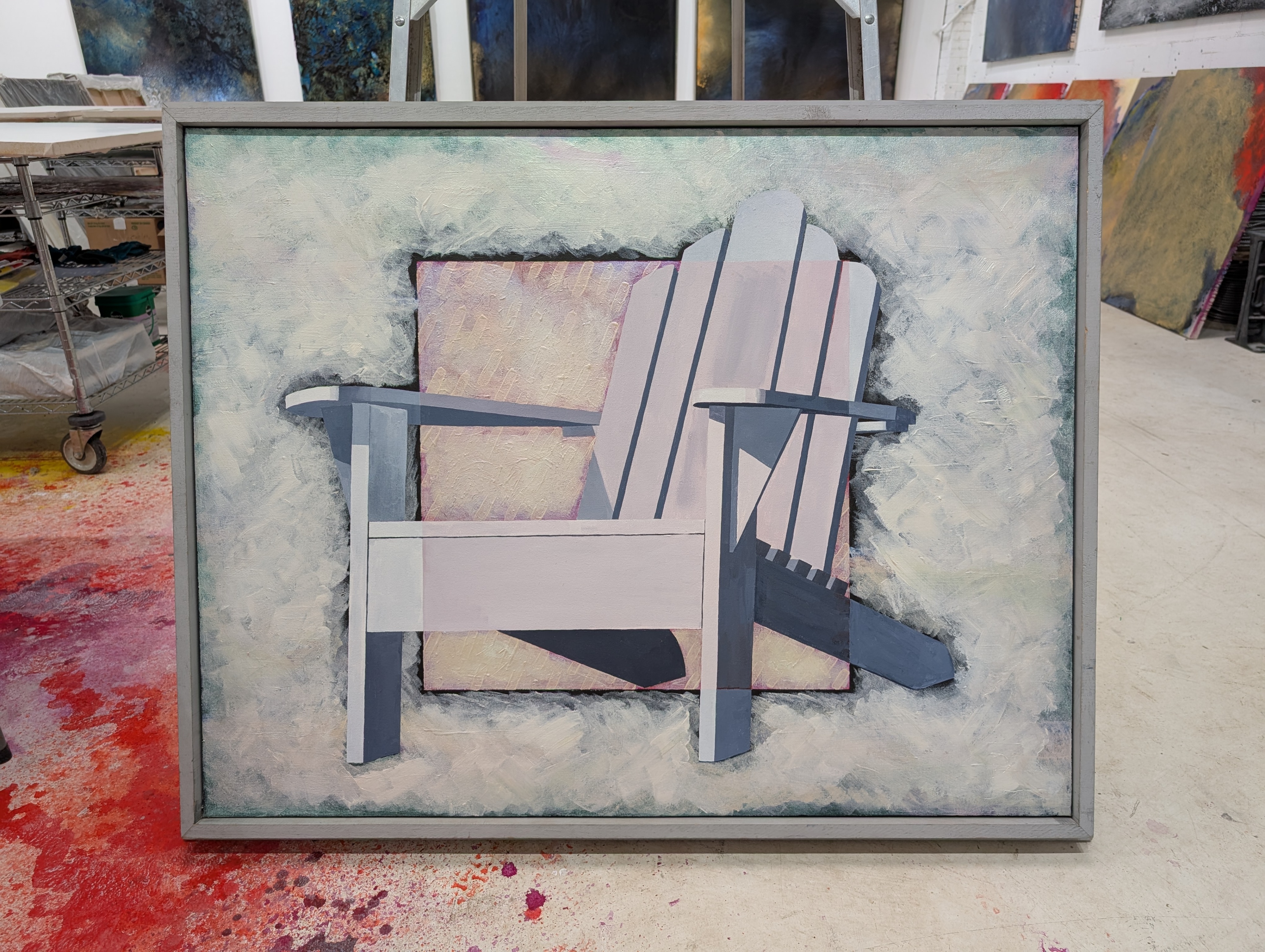 “Chair in Square” (1989) | Large Original acrylic painting