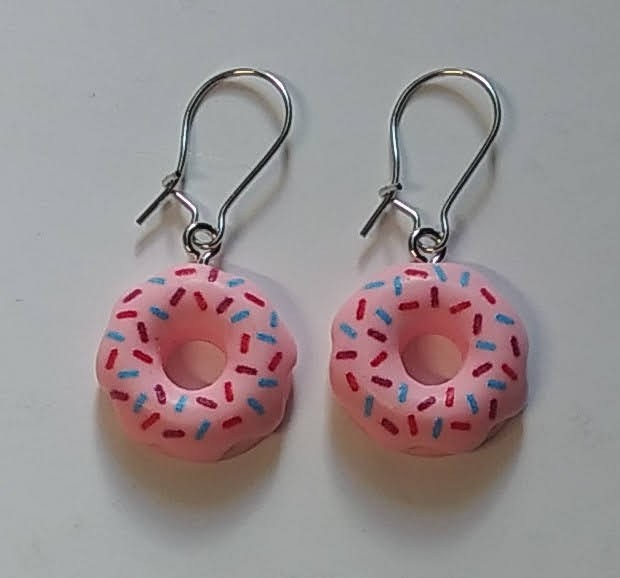 Pink Donut Earrings with Sprinkles