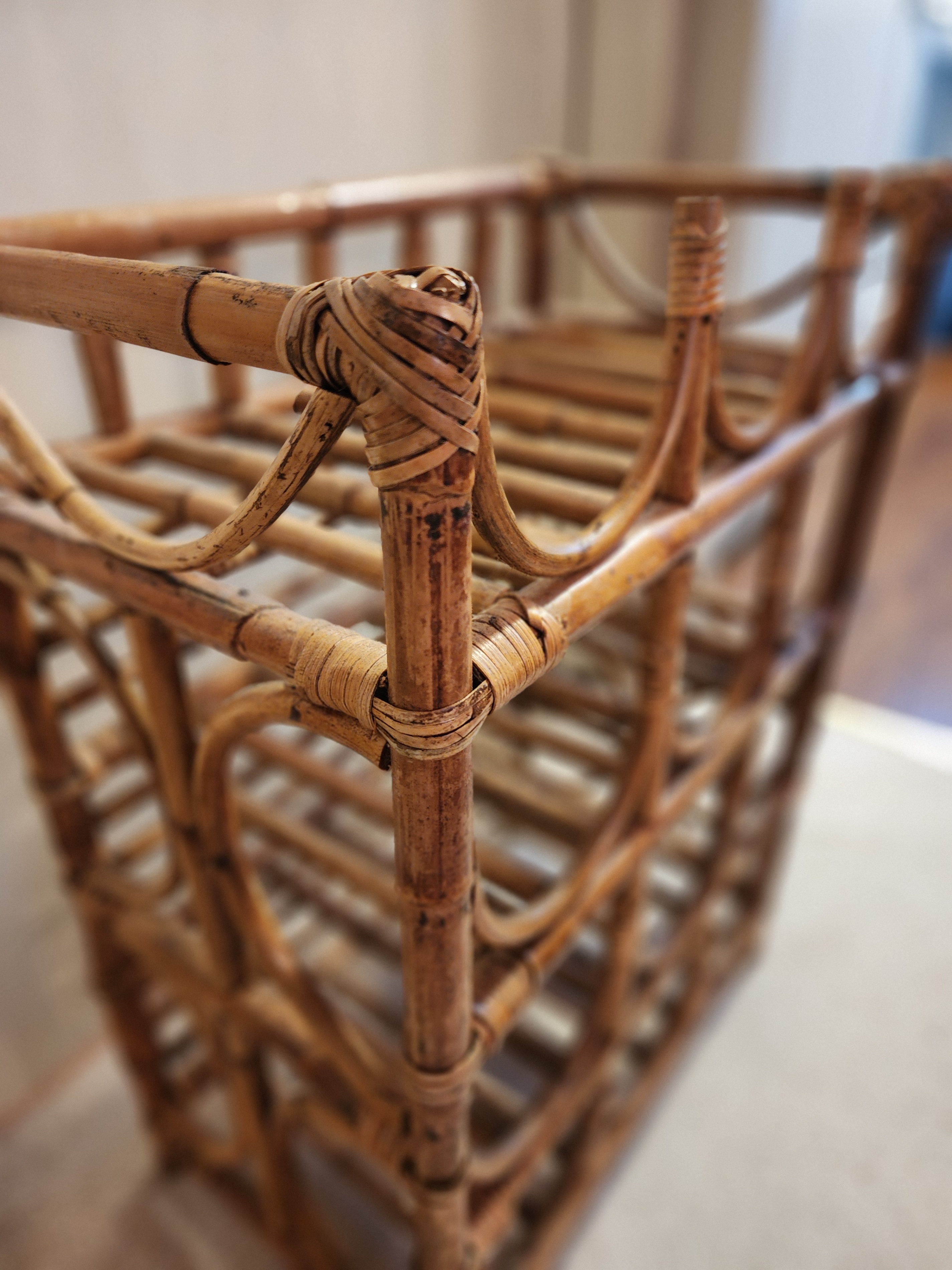 Vintage Rattan 3-Tier Shelf – Boho Cane Storage Rack