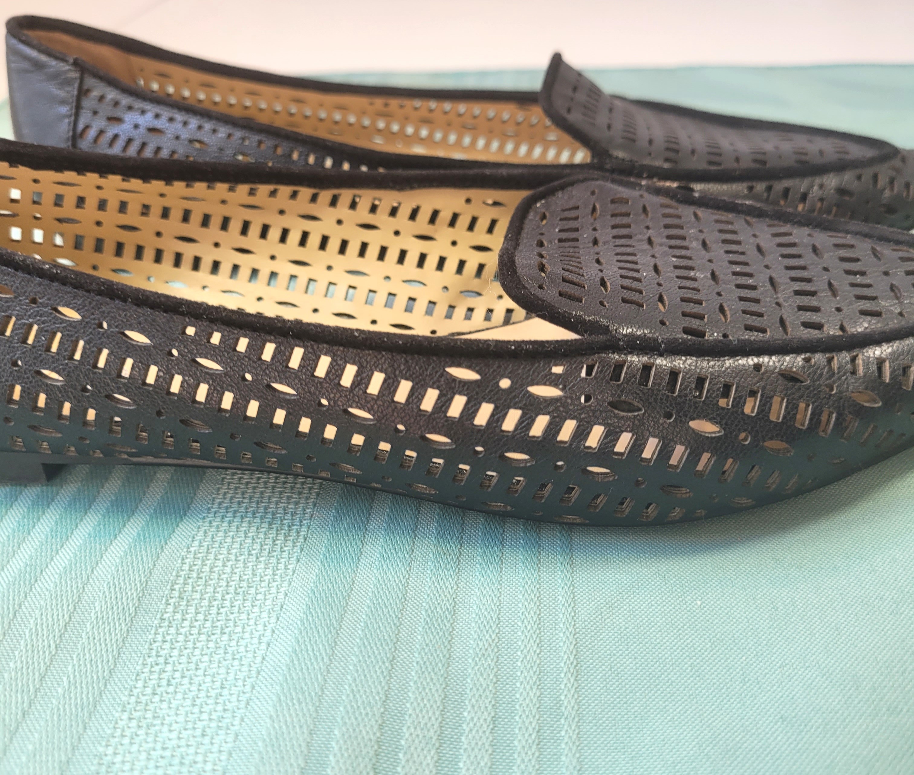 Franco Sarto Black Perforated Leather Pointed Toe Slip On Flats - photo 4