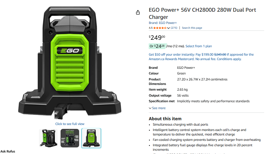 Brand New EGO Power+ 56V CH2800D Dual Port Charger - photo 2