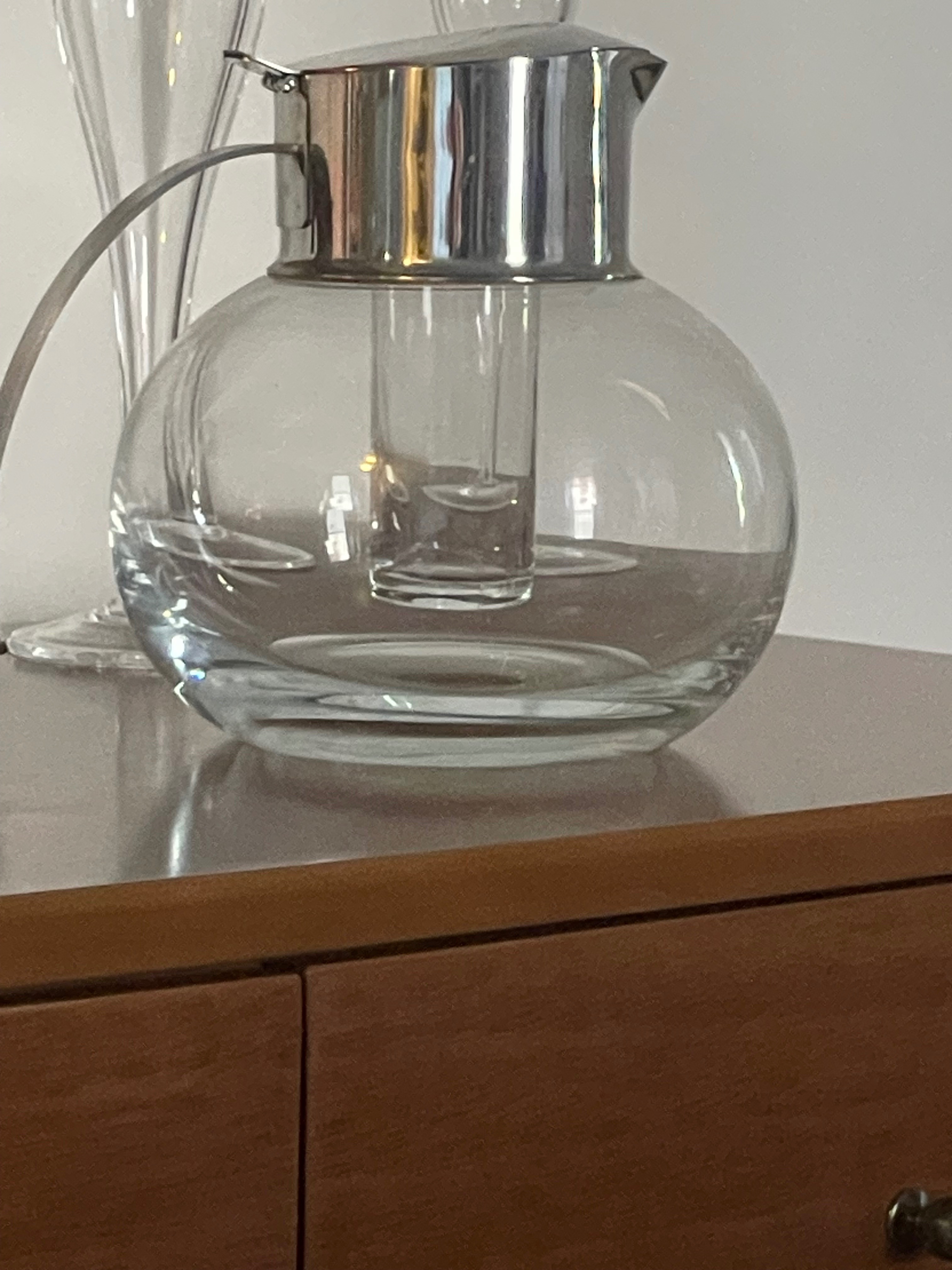 Vintage Lead Glass Carafe with Metal Lid and Ice Tube - photo 4