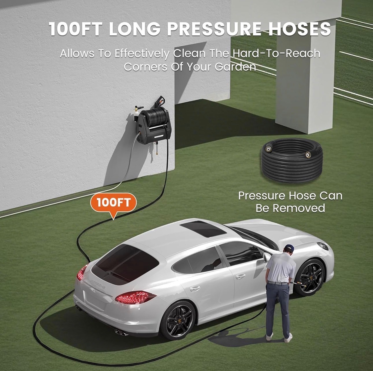 Wall Mounted 100FT Retractable Pressure Washer 2900PSI 2.2GPM - photo 4