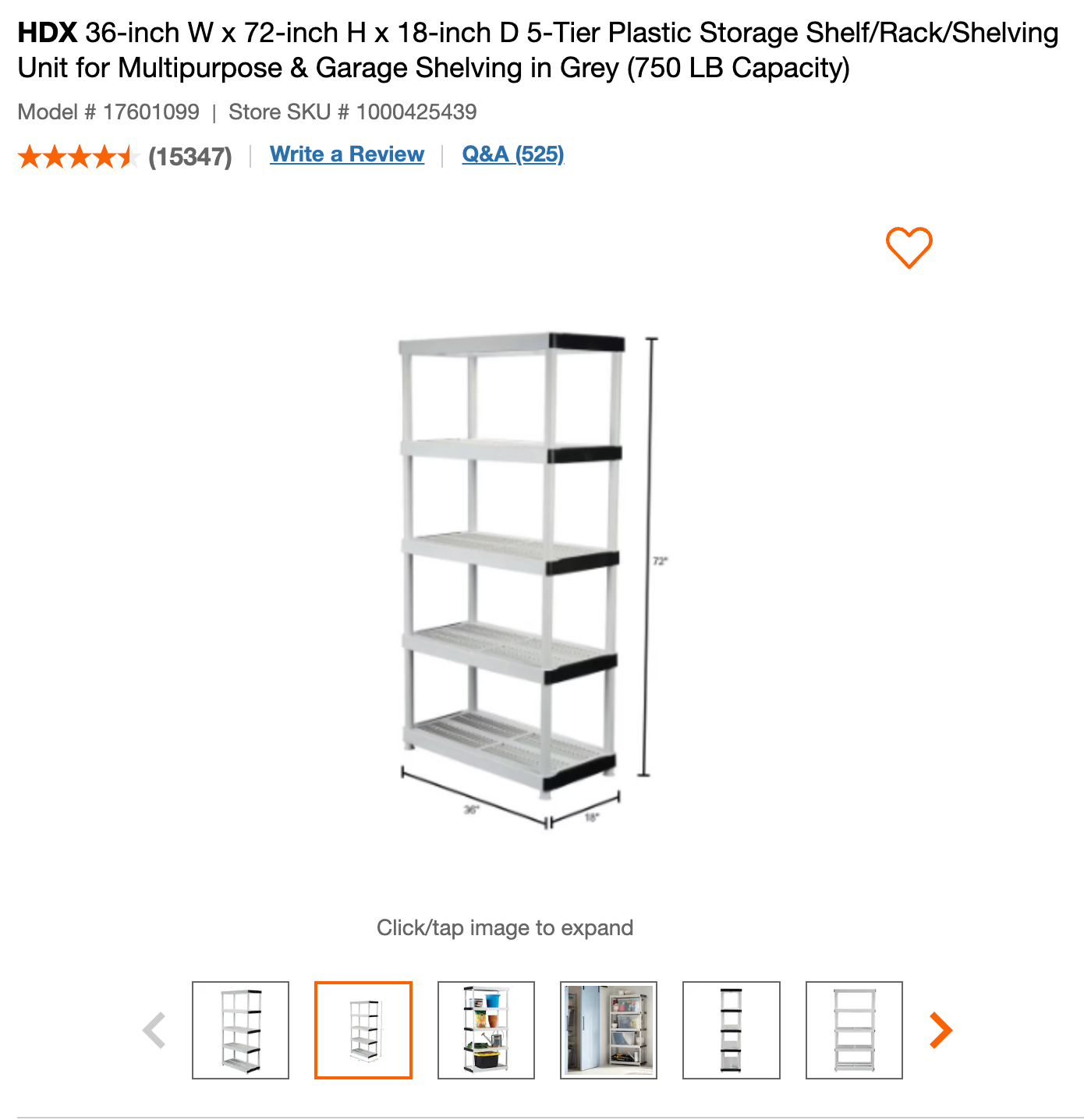 5-Tier Plastic Storage Shelves/Racks