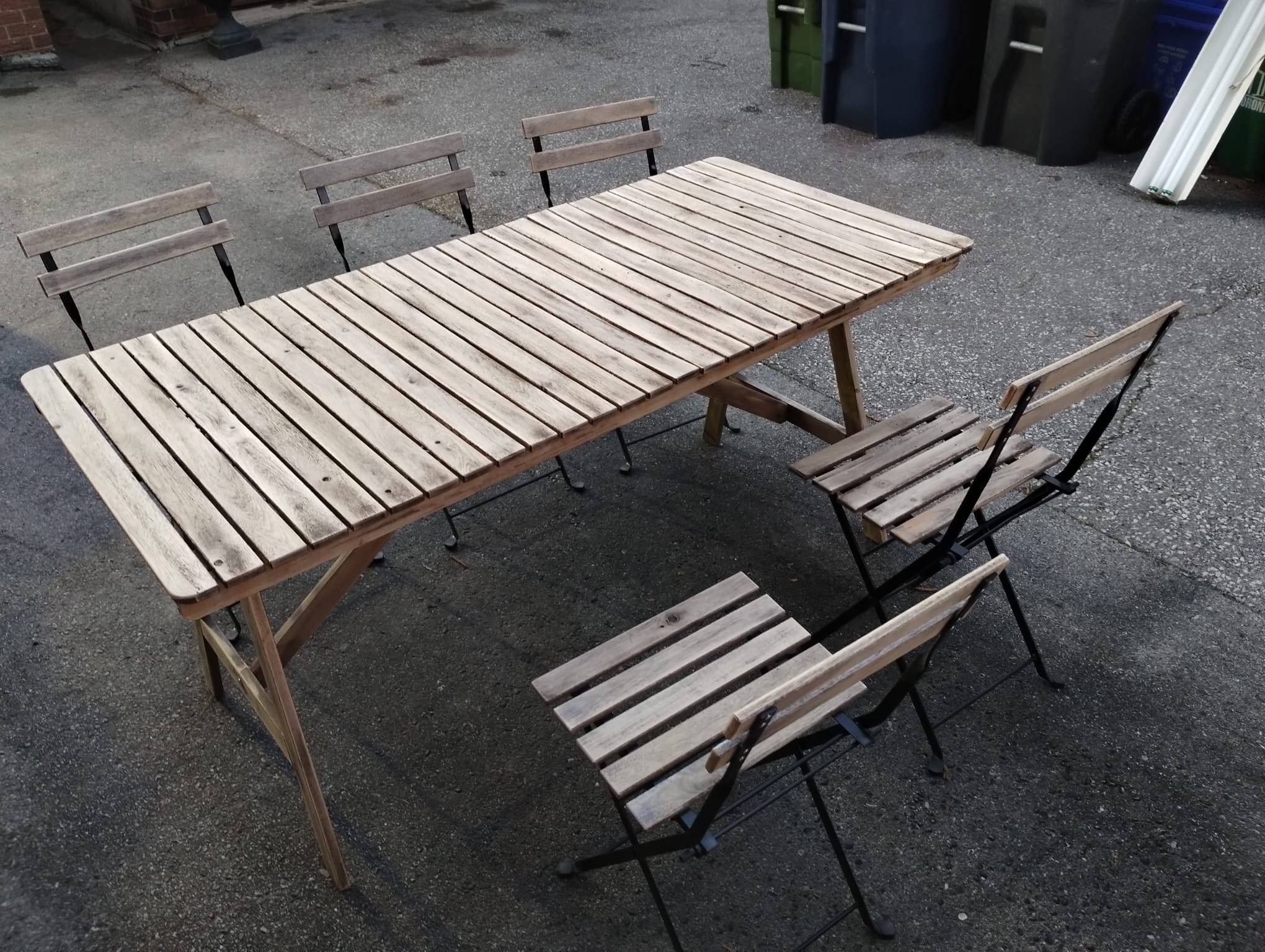 Outdoor Metal and Wood Table and Chair Set - photo 3