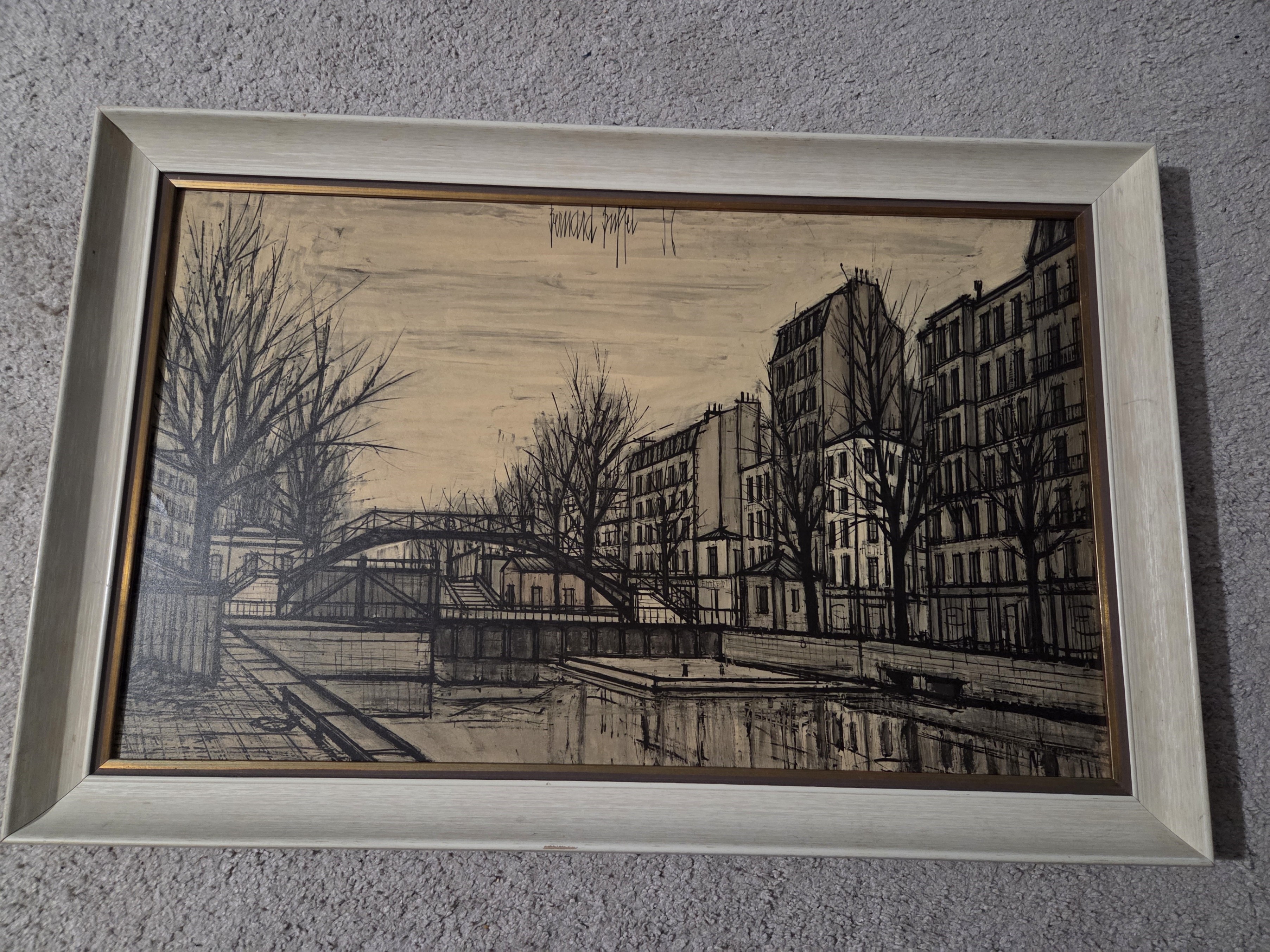 Vintage Bernard Buffet "Canal St. Martin" Print, MCM 25x16.5"