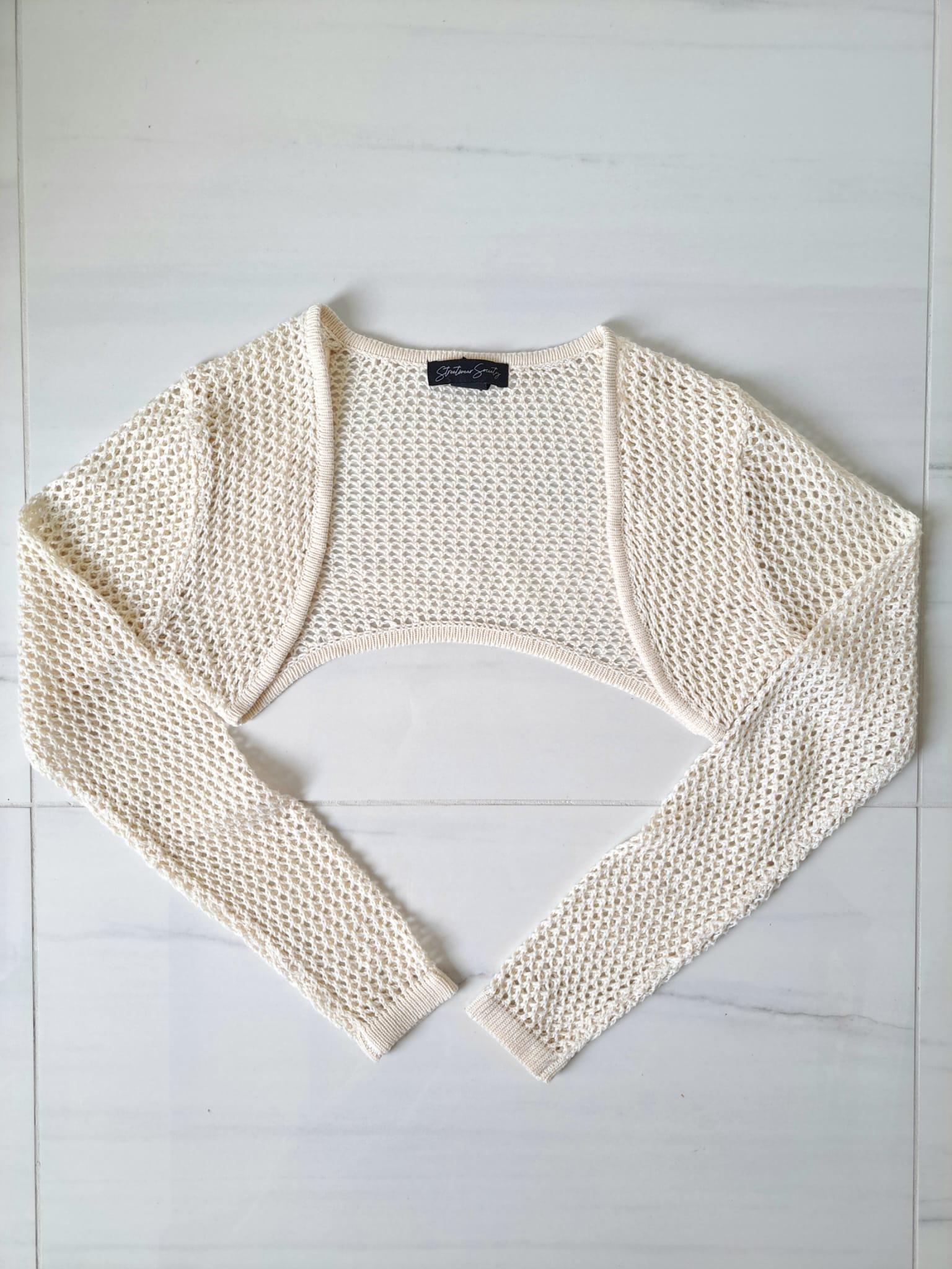 🍨 Cream Knit Cropped Bolero Shrug Cardigan - photo 5