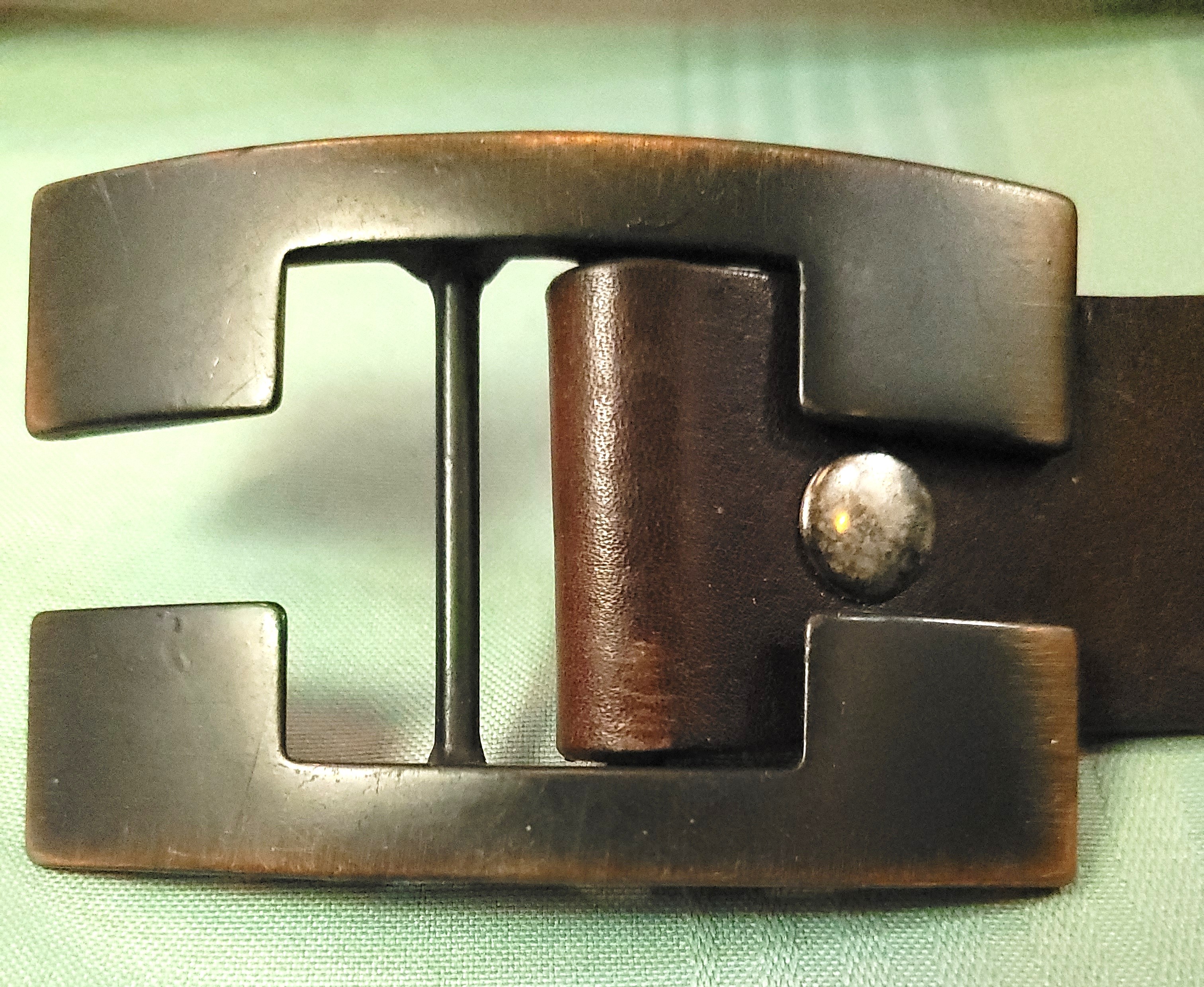Tobacco Road Brown Leather Belt, Size 36, Bronze Plate Buckle - photo 5