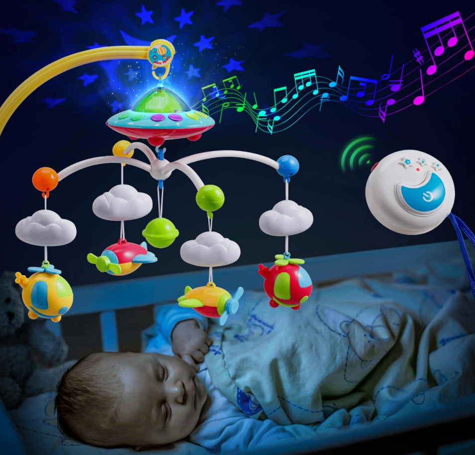 Musical Crib Mobile with Hanging Rotating Plane Toys