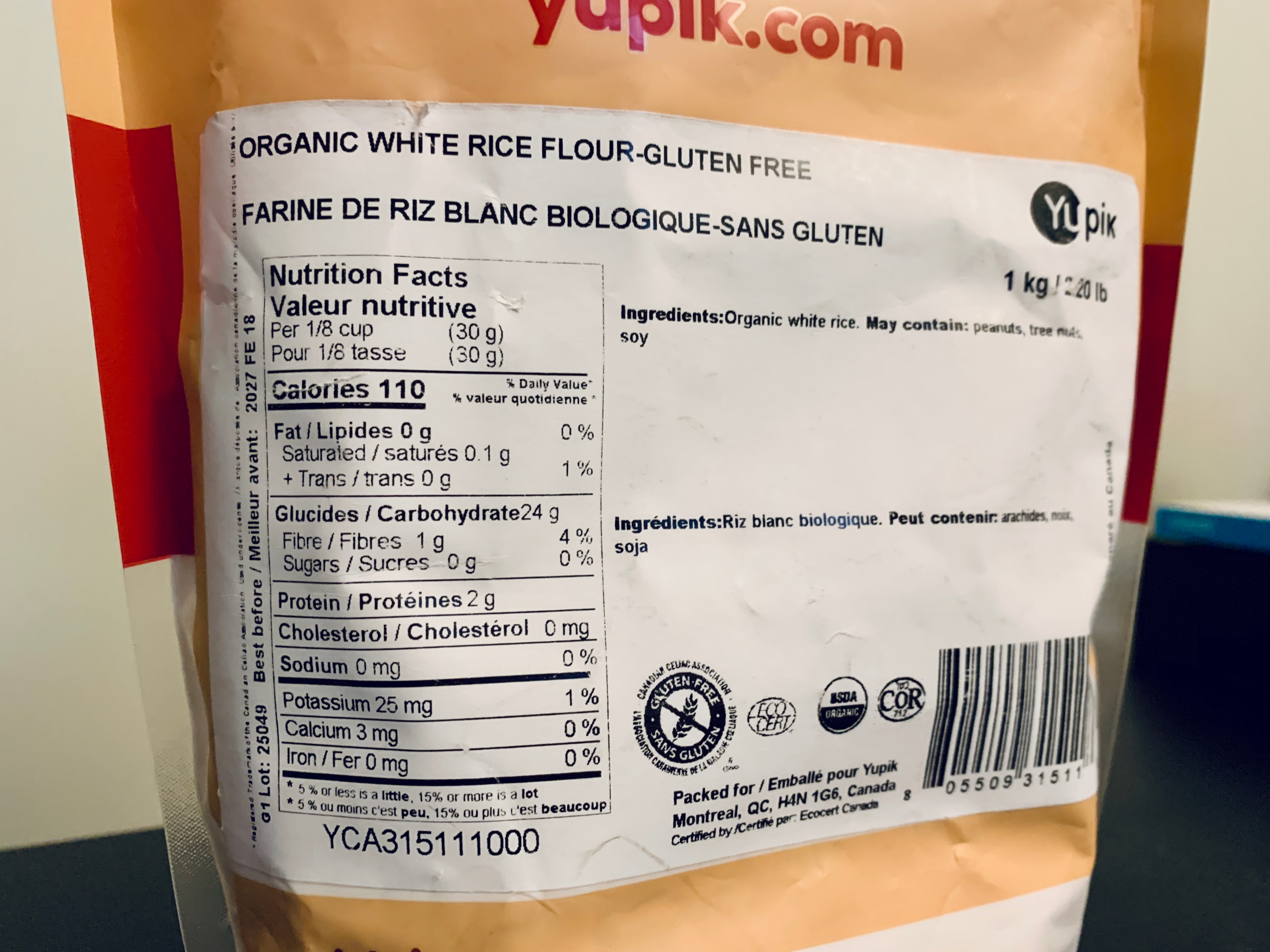 Yupik Organic White Rice Flour, 1kg, Non-GMO, Vegan, Gluten-Free - photo 2