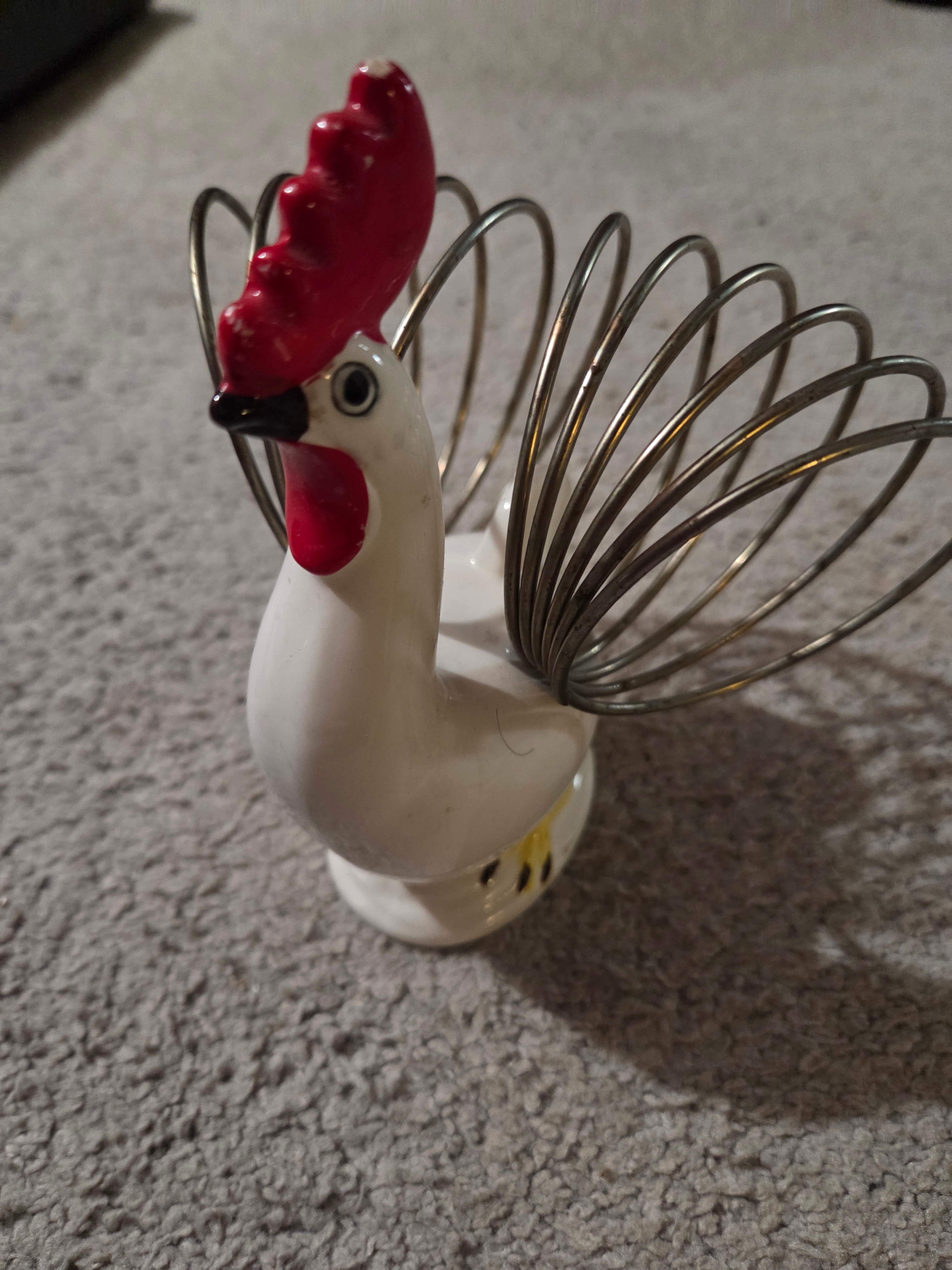 Vintage Ceramic Rooster Whisk Holder w/ Original Whisk, 6" H