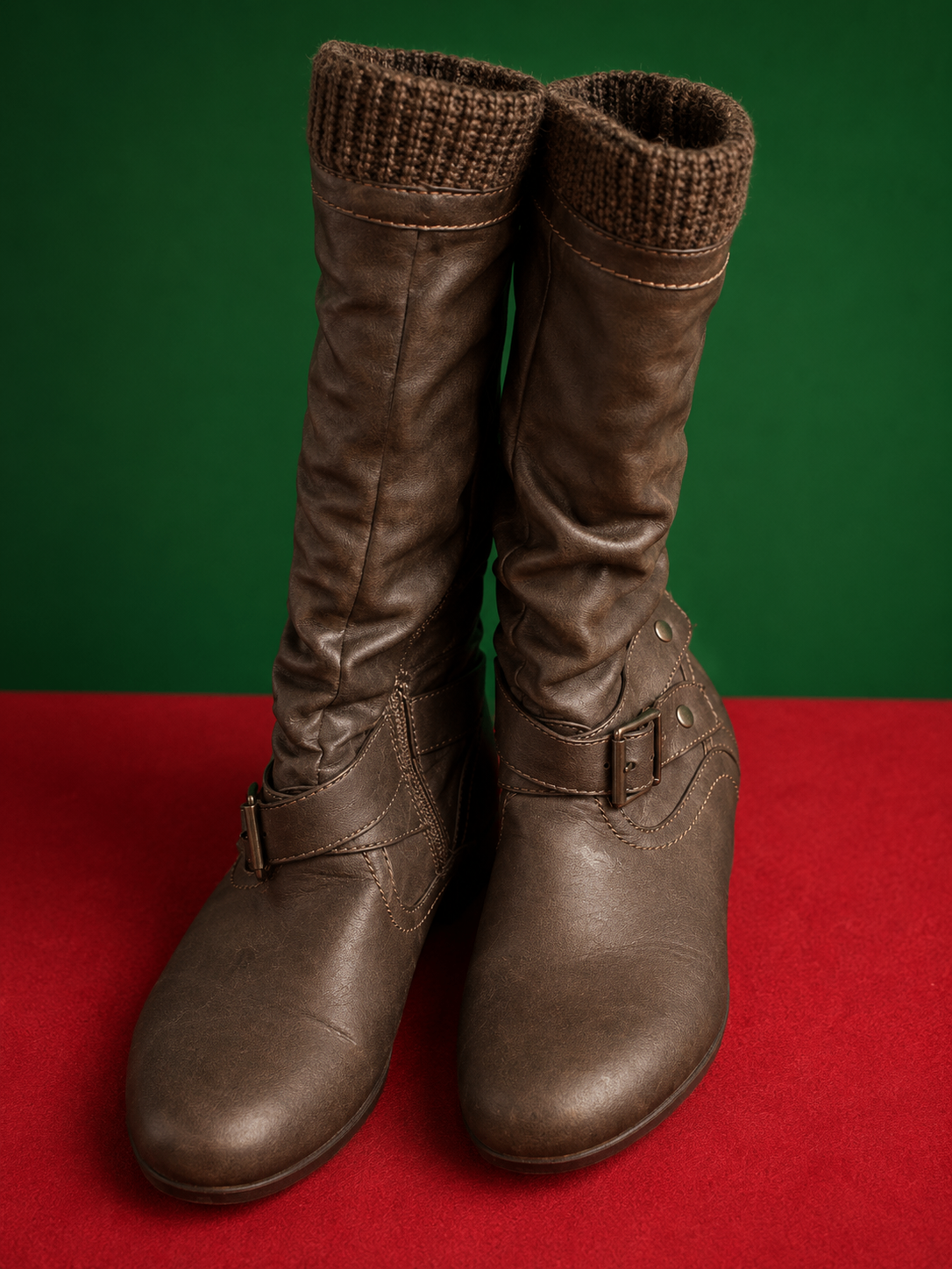 Brown Knit Winter Boots