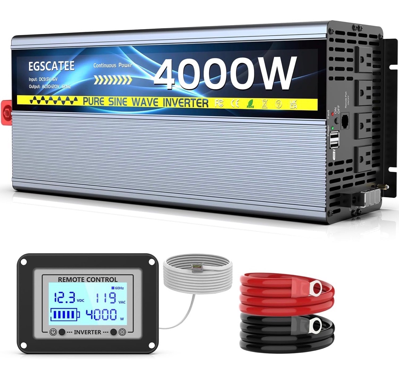 4000 Watt Pure Sine Wave Inverter 12v-110v Remote Control Off-gr