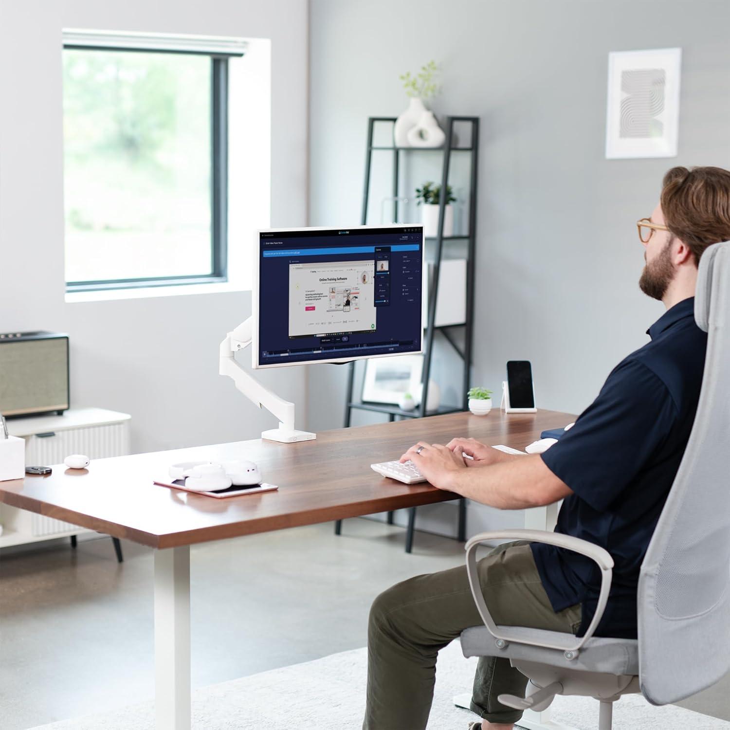 New VIVO Single Pneumatic Arm Desk Mount White