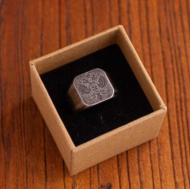 Double-Headed Eagle Crest Signet Ring - photo 2