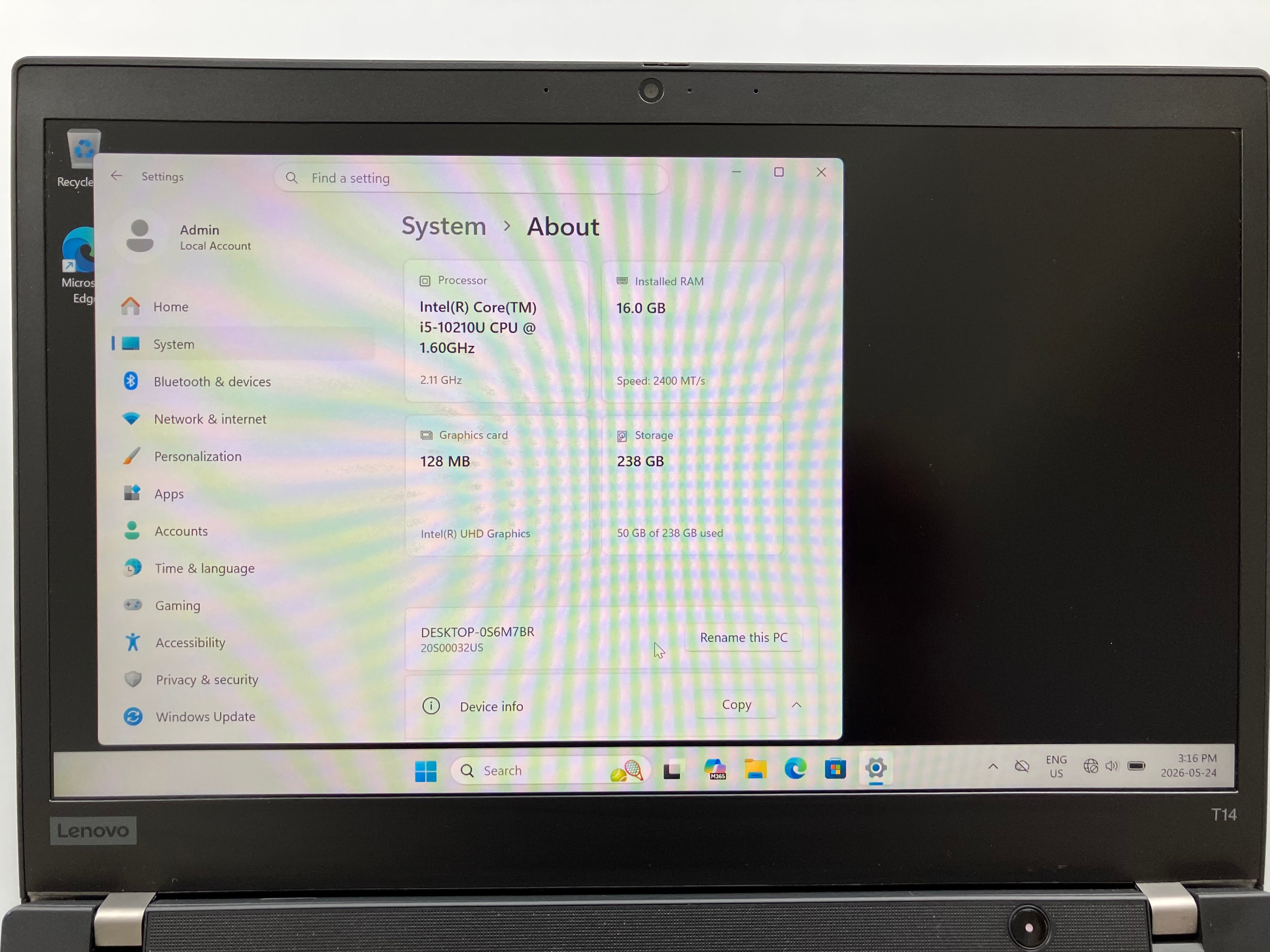 Lenovo Thinkpad T14 10th Gen CPU RAM 16GB/SSD 256GB - photo 2