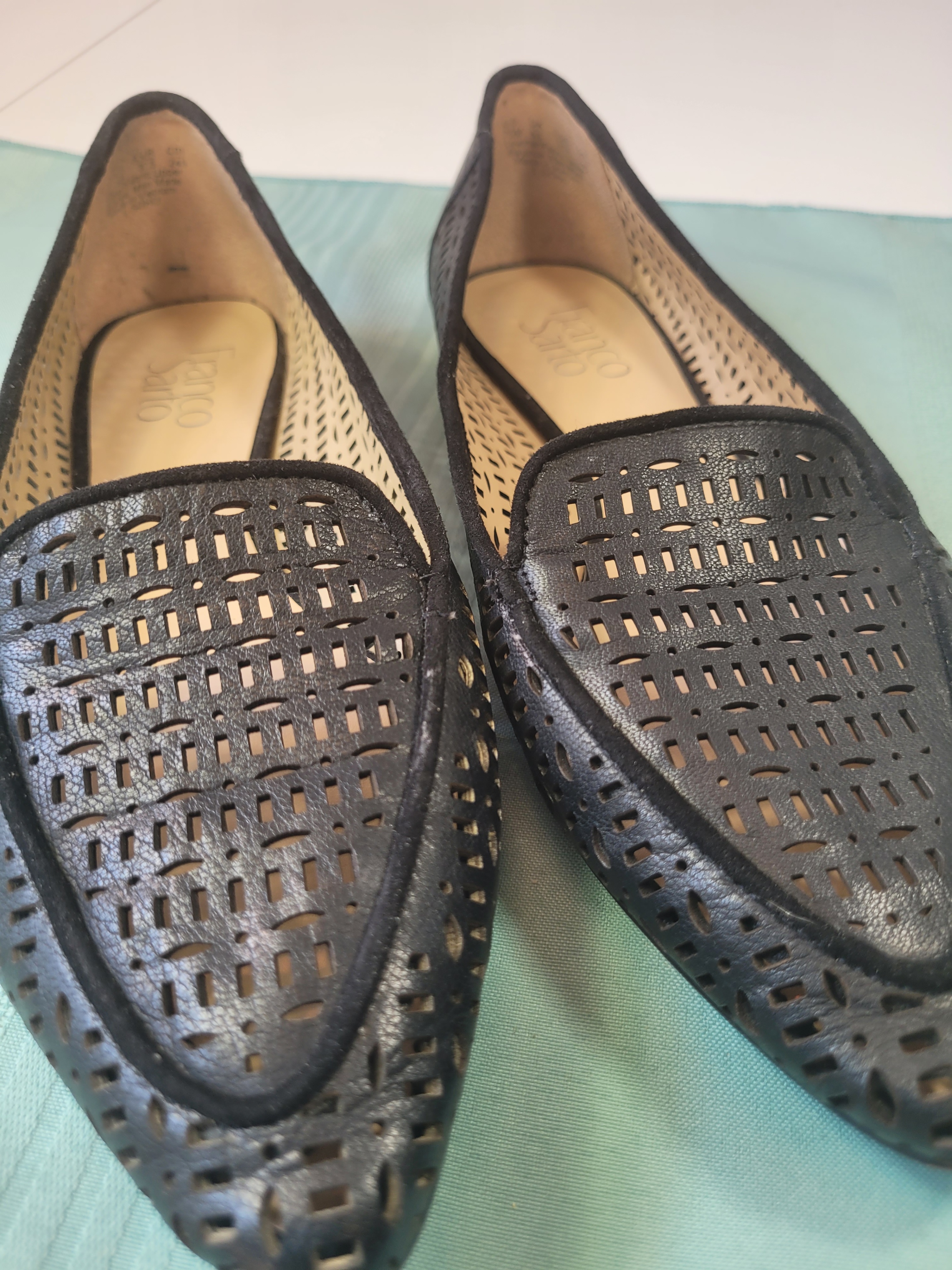 Franco Sarto Black Perforated Leather Pointed Toe Slip On Flats - photo 5