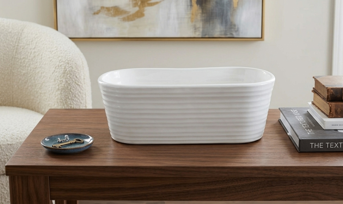 White Ceramic Rectangular Planter - photo 2