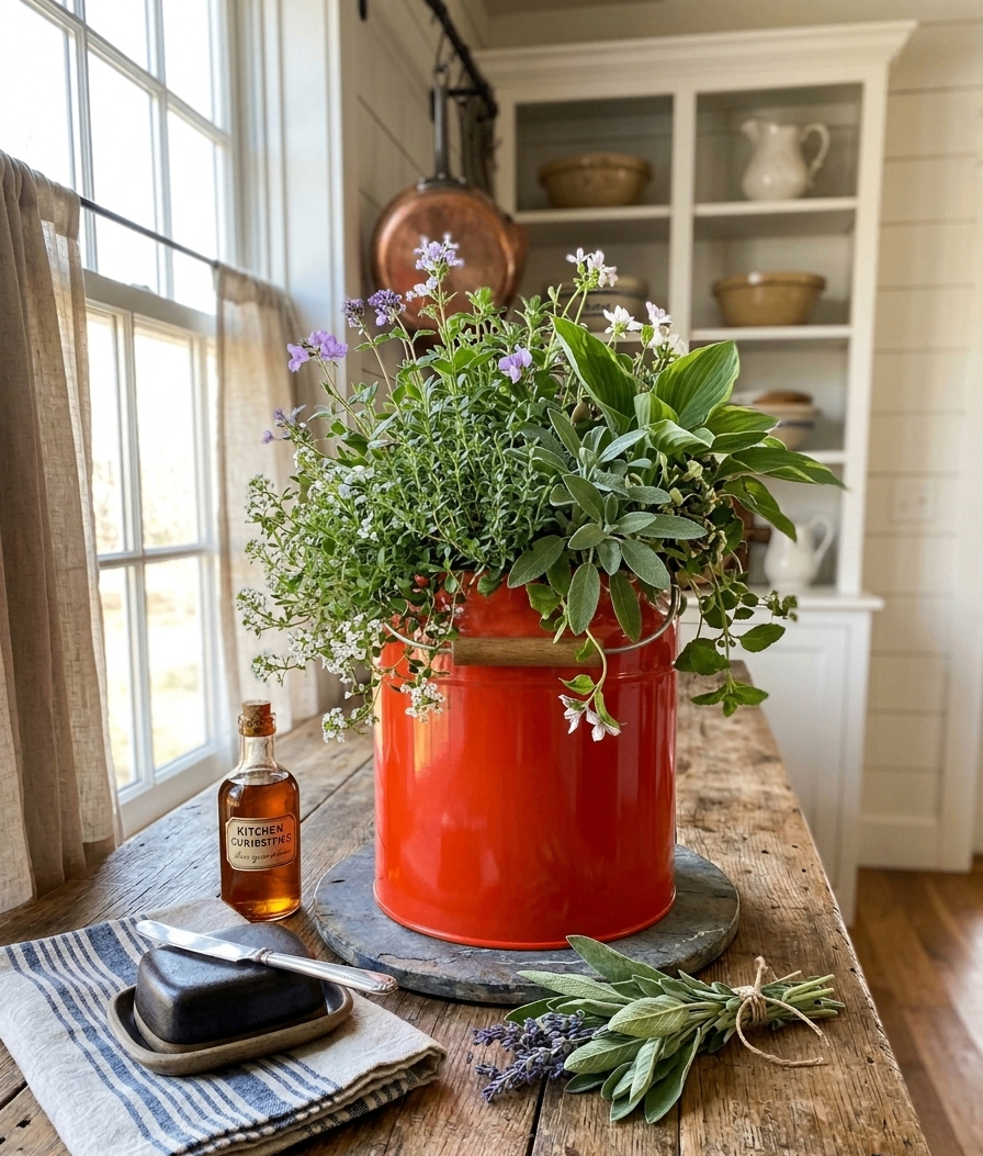 Red Metal Milk Can Planter