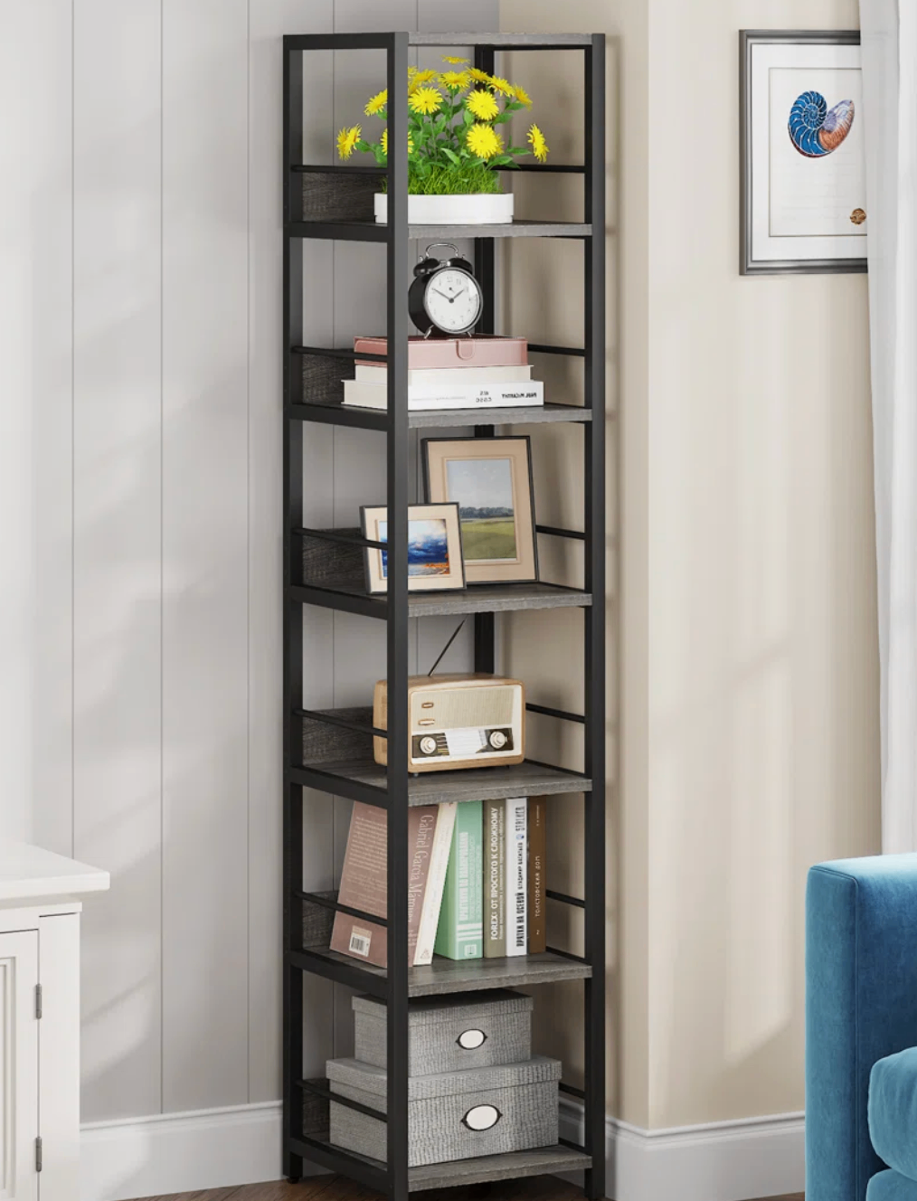 brand new set of 2 74.8" H x 13.39" W Wooden and Metal bookshelf - photo 3