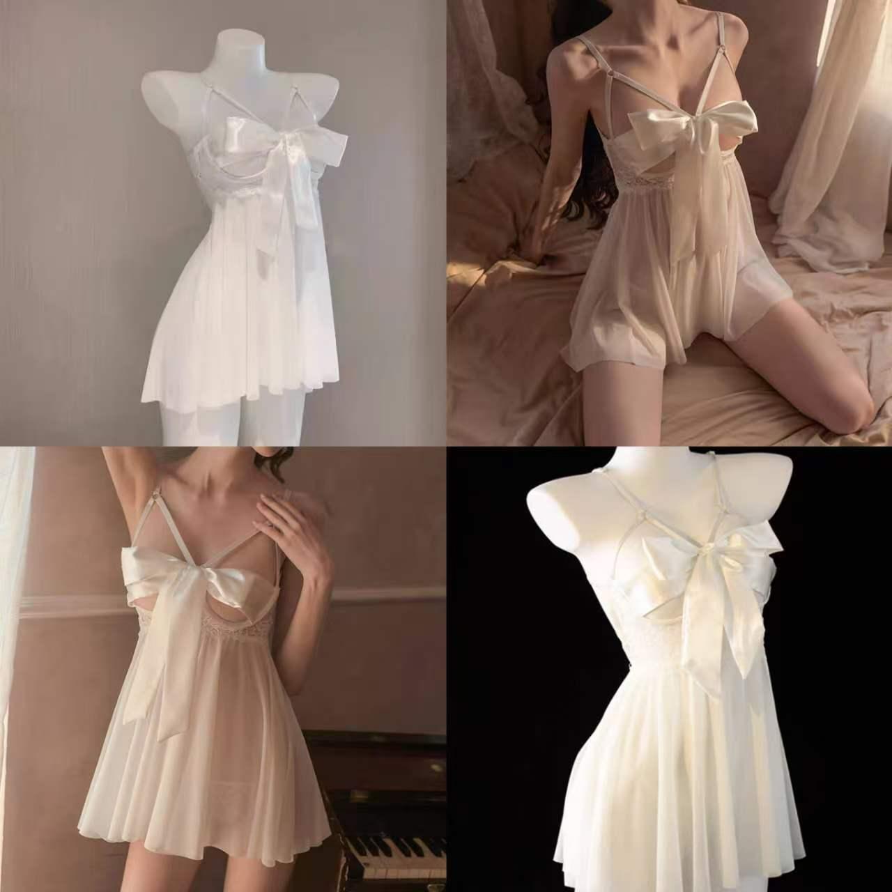 White Bow Sheer Dress