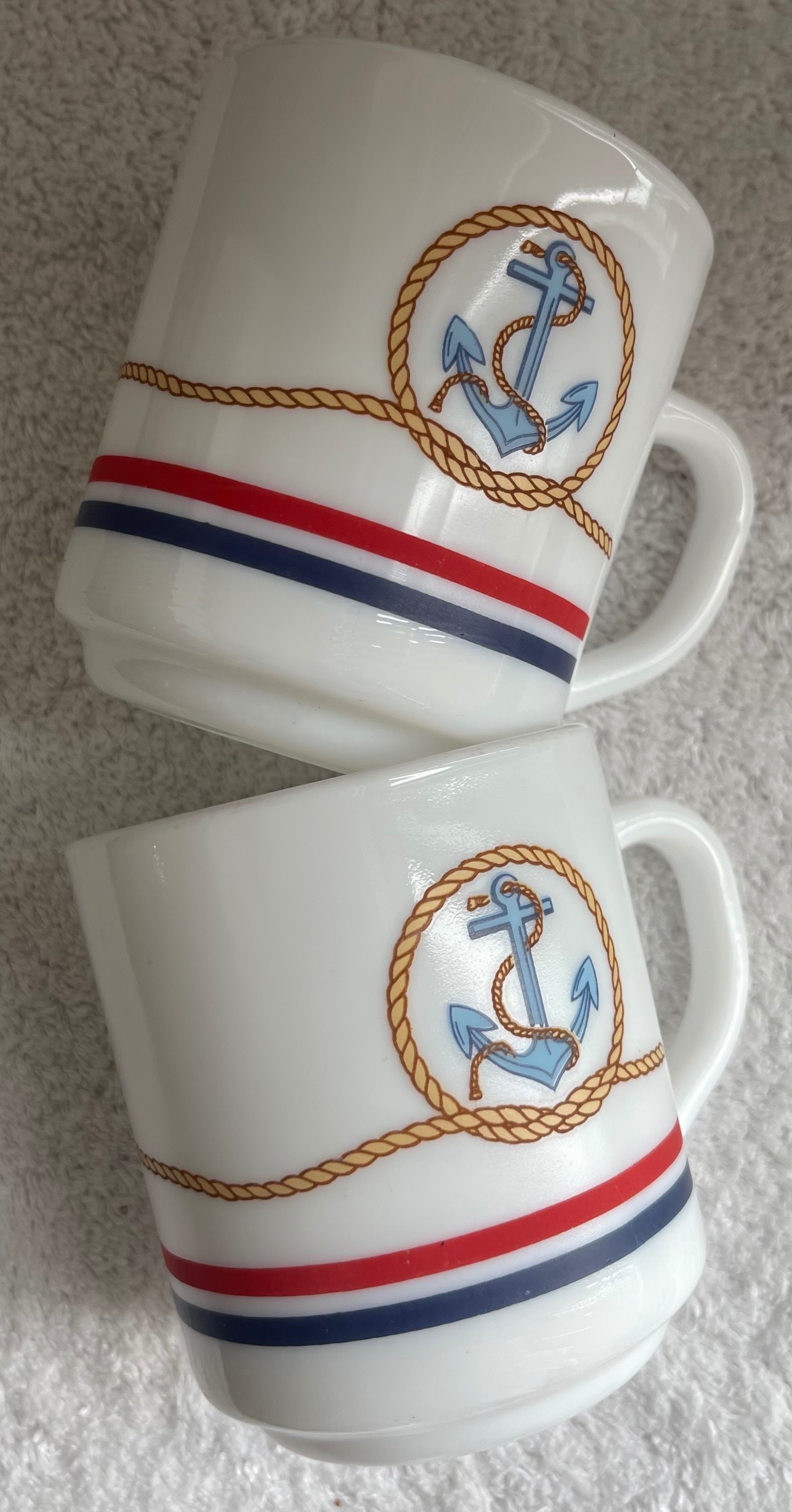 Vintage Arcopal France Nautical Anchor Mugs (Pair)