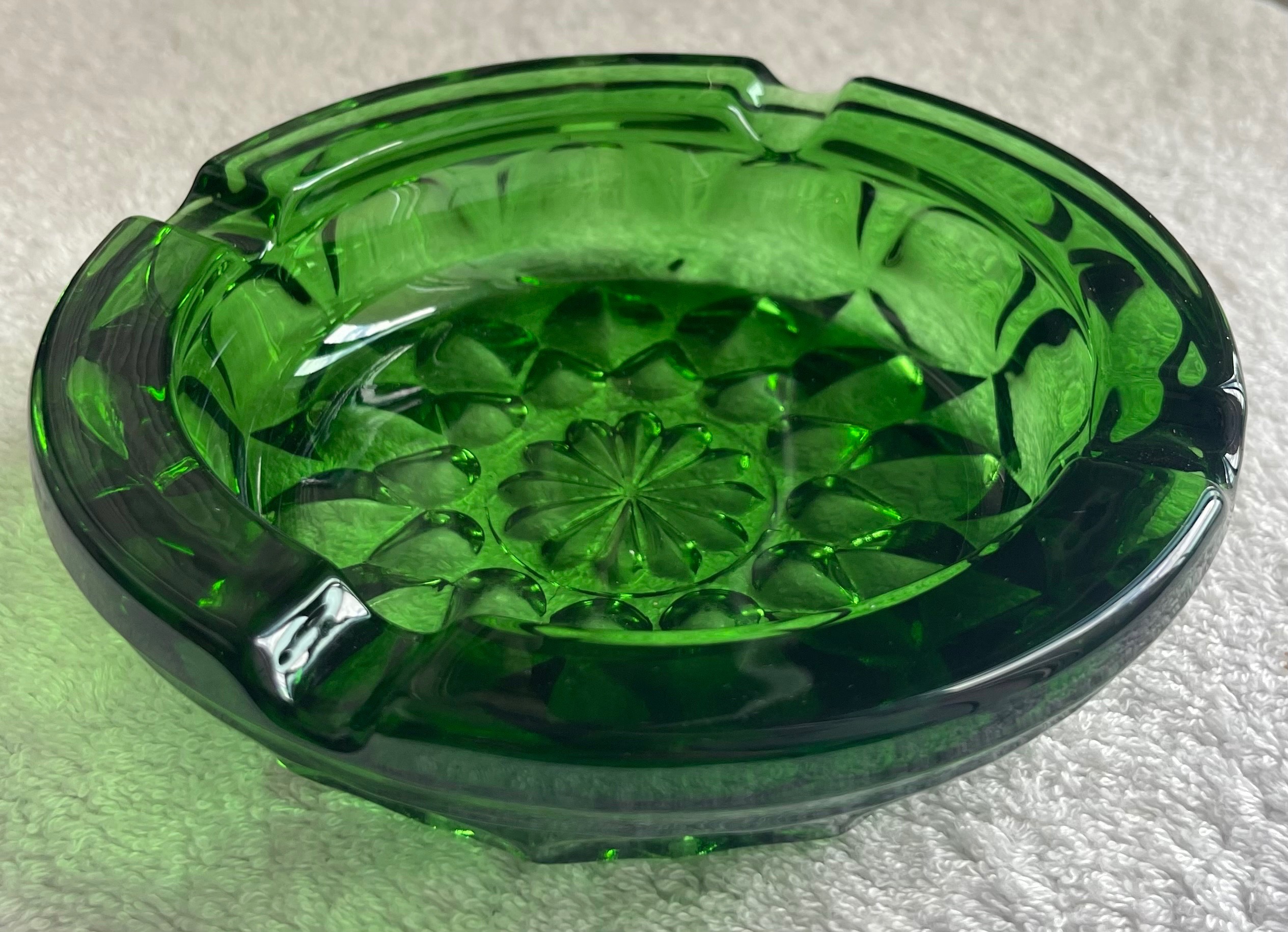 Vintage Emerald Green "Fairfield" Glass Ashtray / Trinket Dish