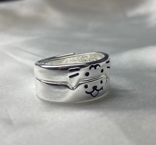 Cute Cat and Dog Couple Rings - Size Adjustable