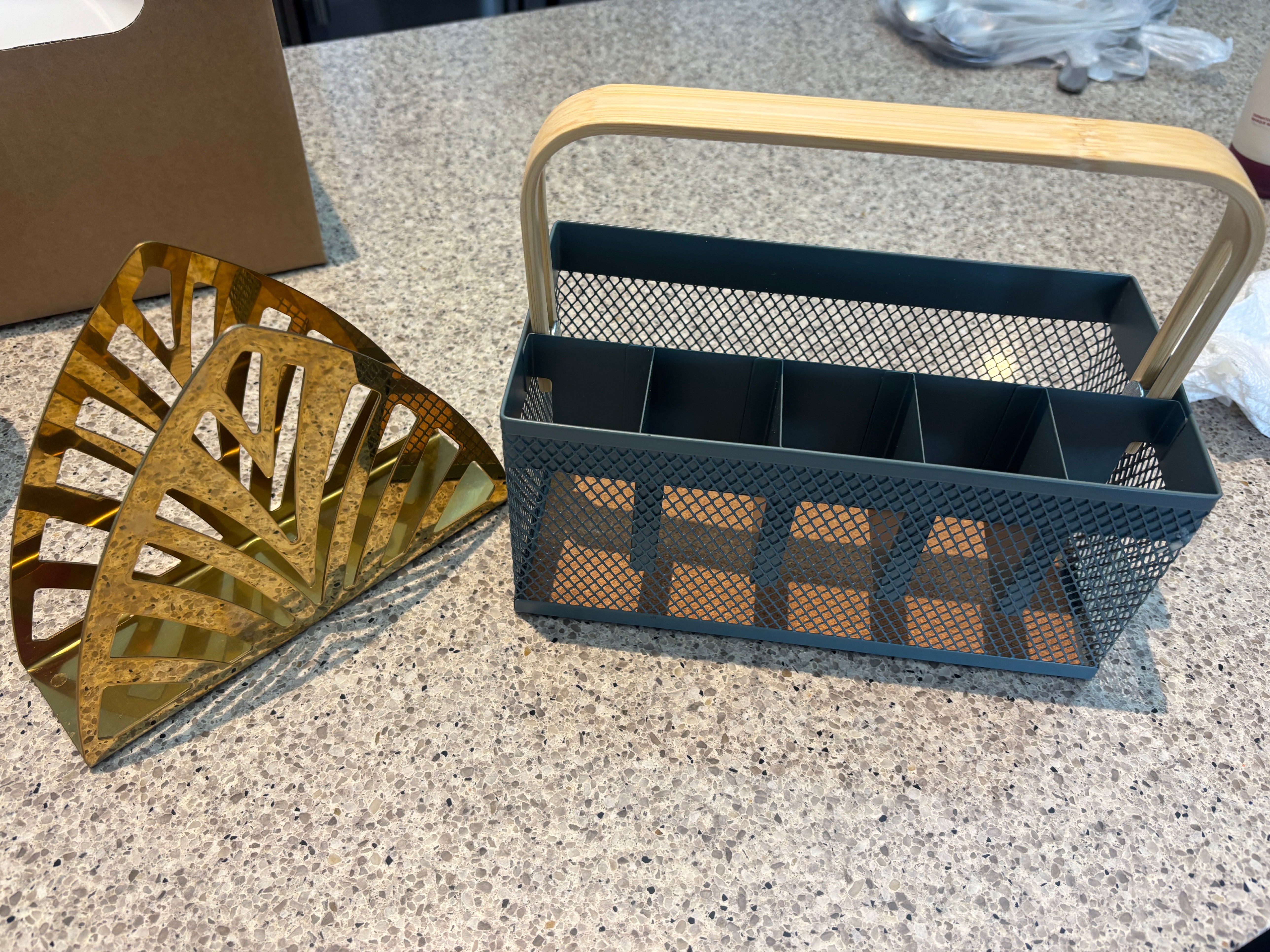 Gold Art Deco Napkin Holder & Mesh Utensil Caddy - Like New! - photo 2