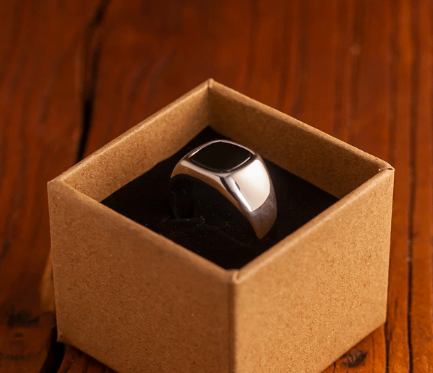 Men's Silver and Black Onyx Signet Ring - photo 2