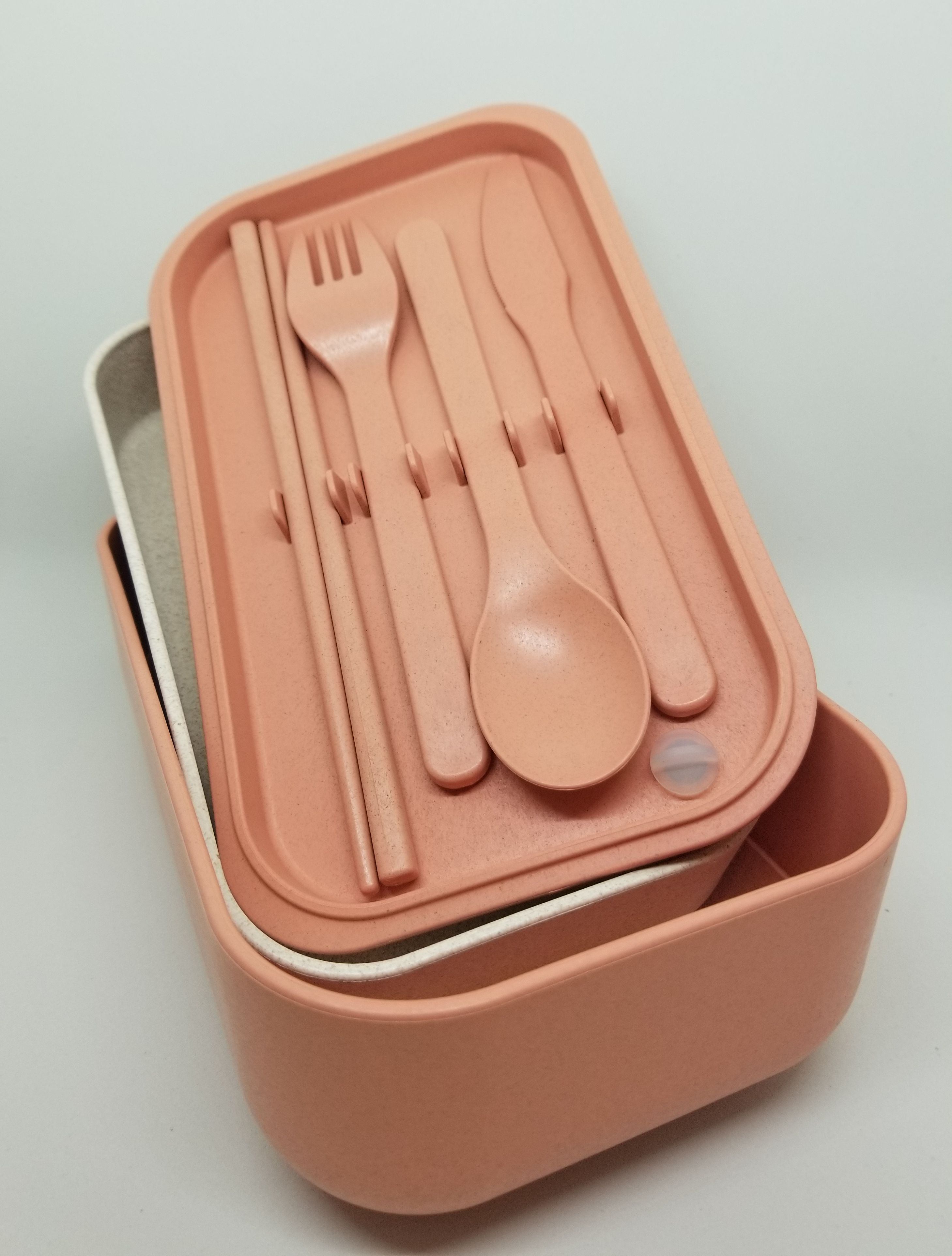 Wheat Straw Bento Box with Utensils - Rose Gold - photo 3