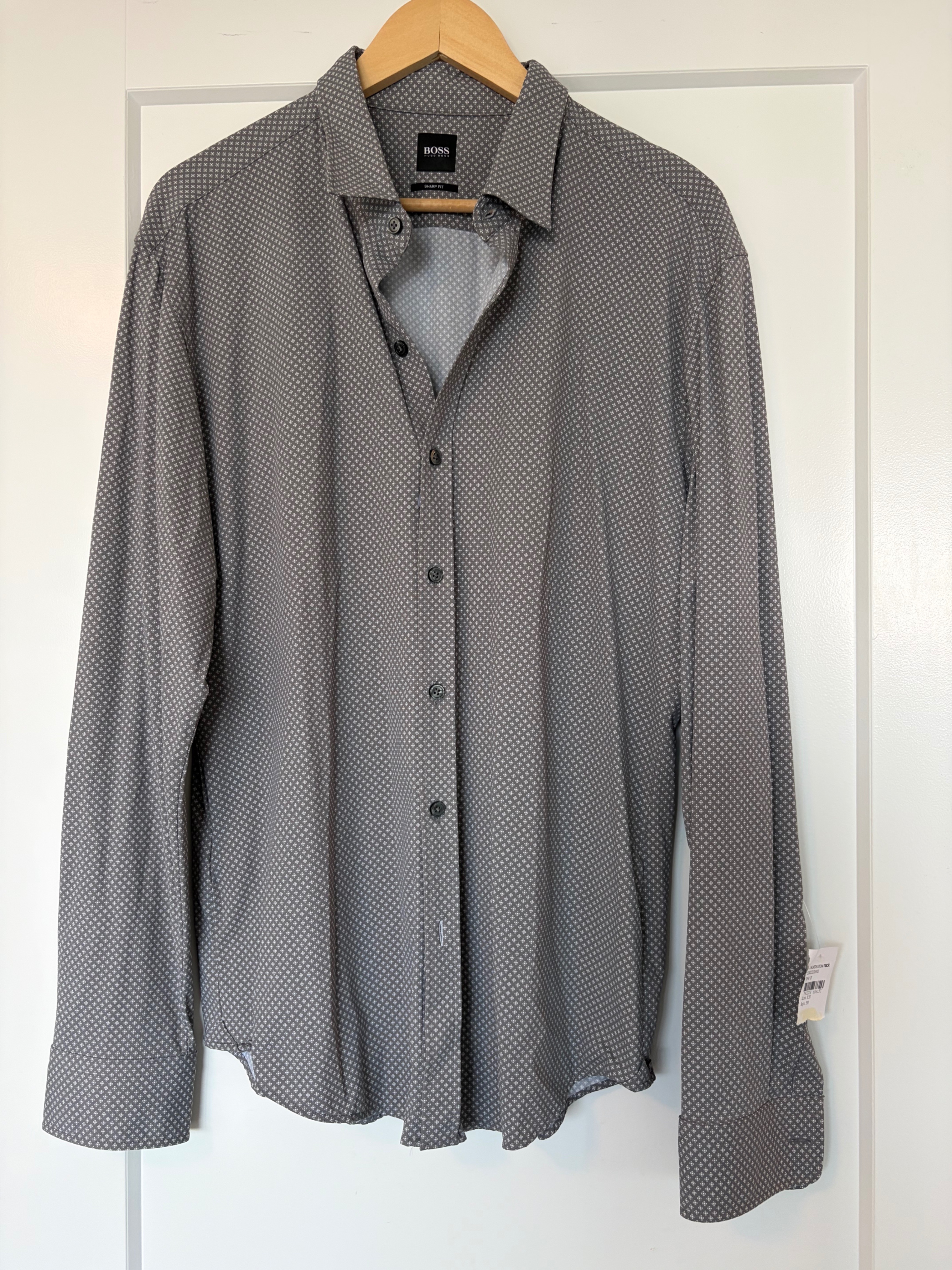 Boss Sharp Fit Dress Shirt Size XL Gray Micro Print NWT