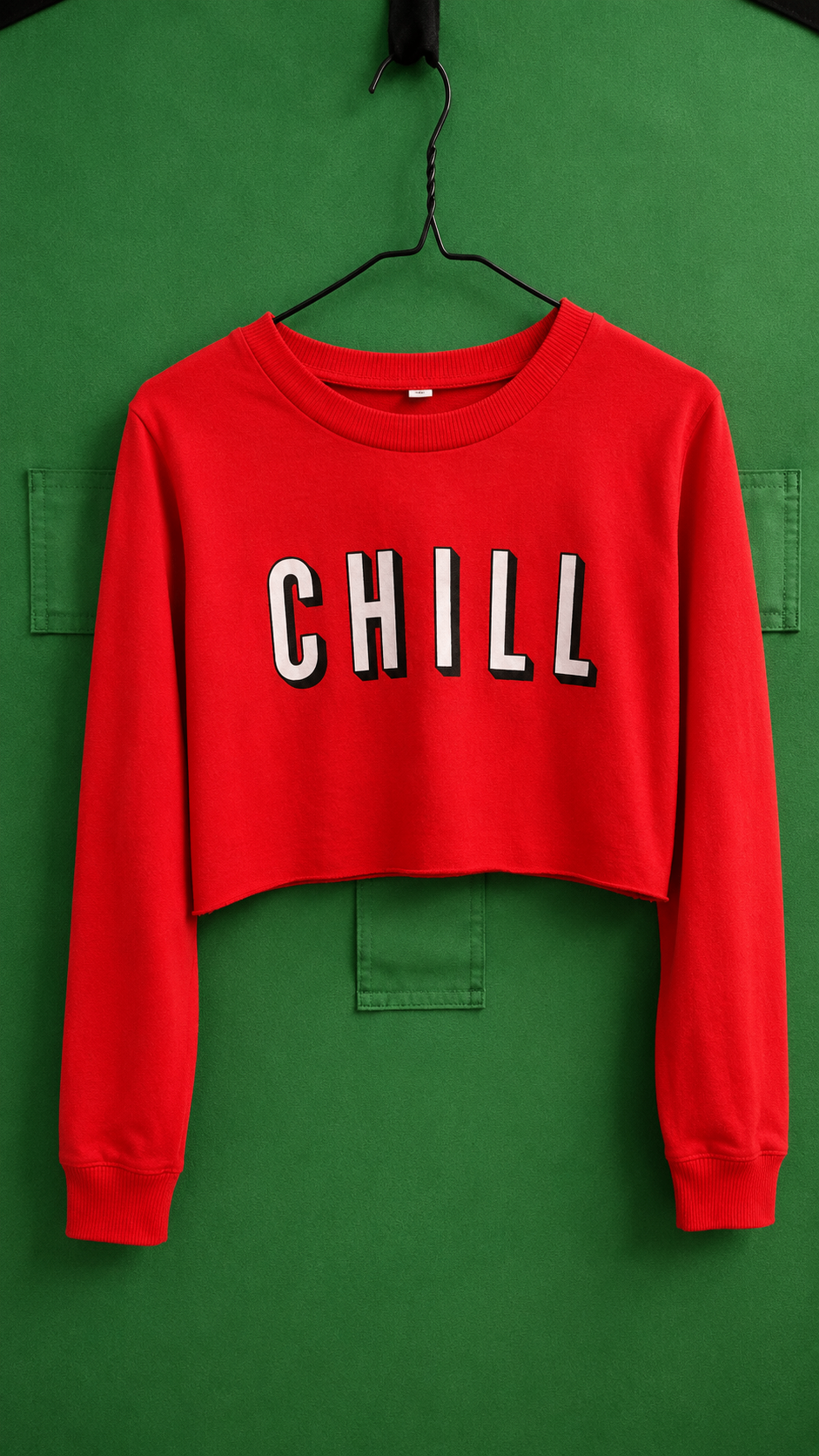 Red “CHILL” Cropped Sweater