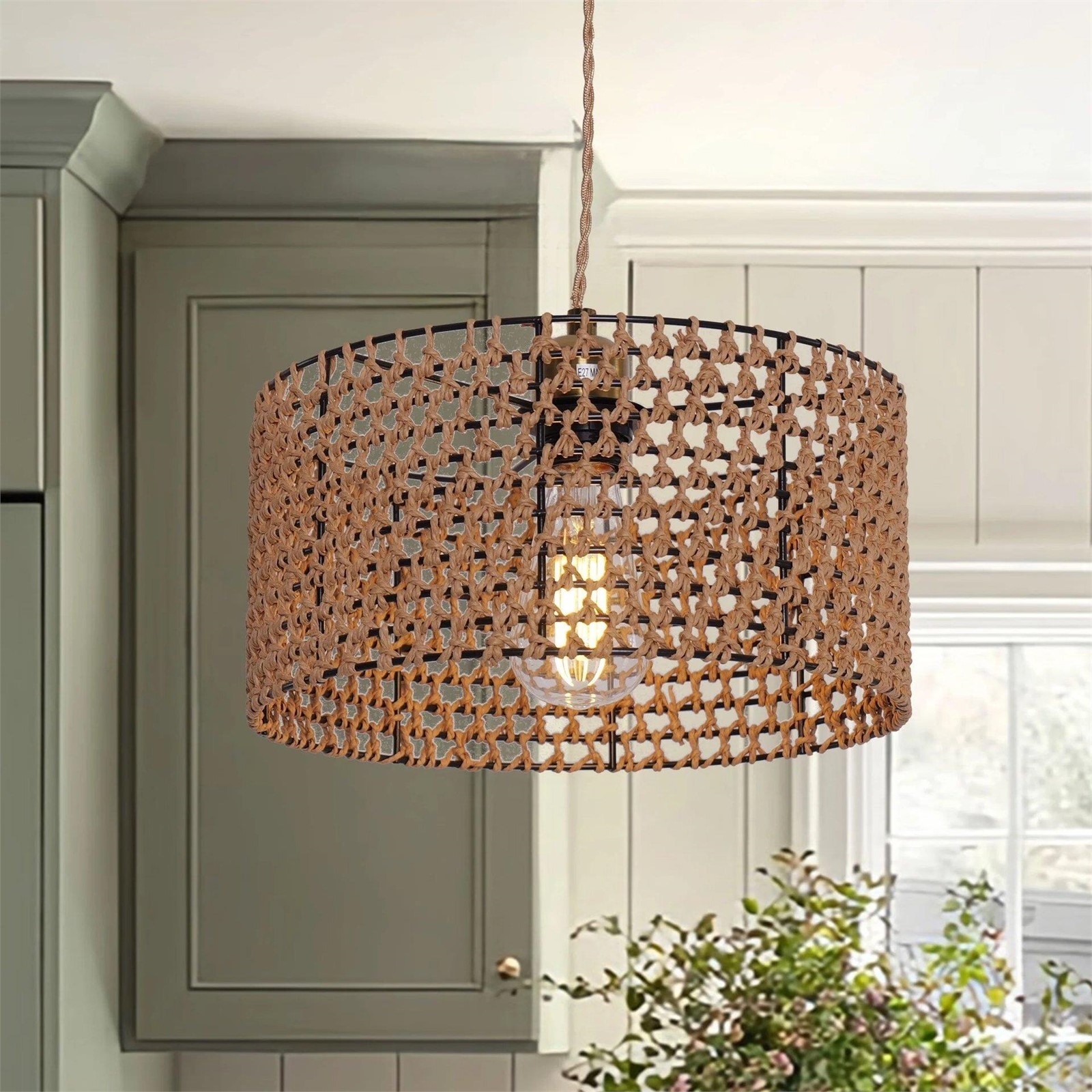 *Brand New* Lightsin Boho Paper Rope Iron Pendant Light