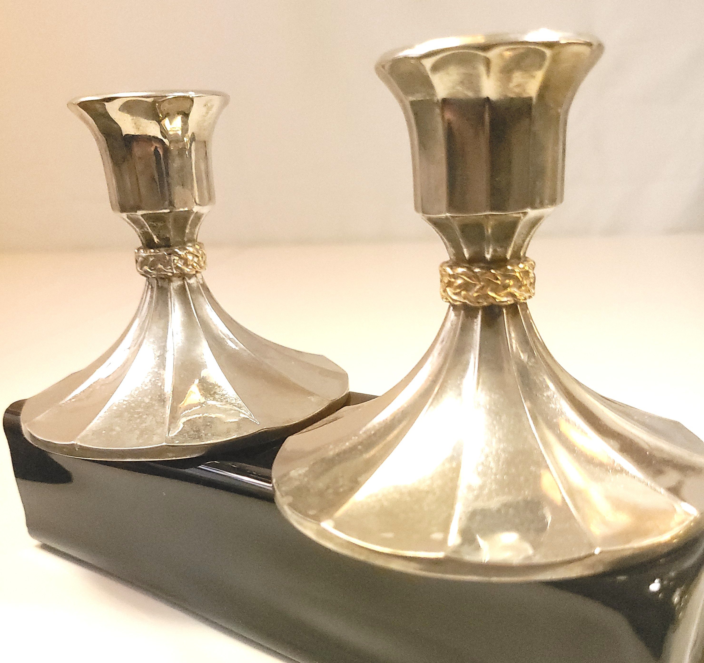 1990s Silve Plated Taper Candle Holders with Gold Braided Accent - photo 4