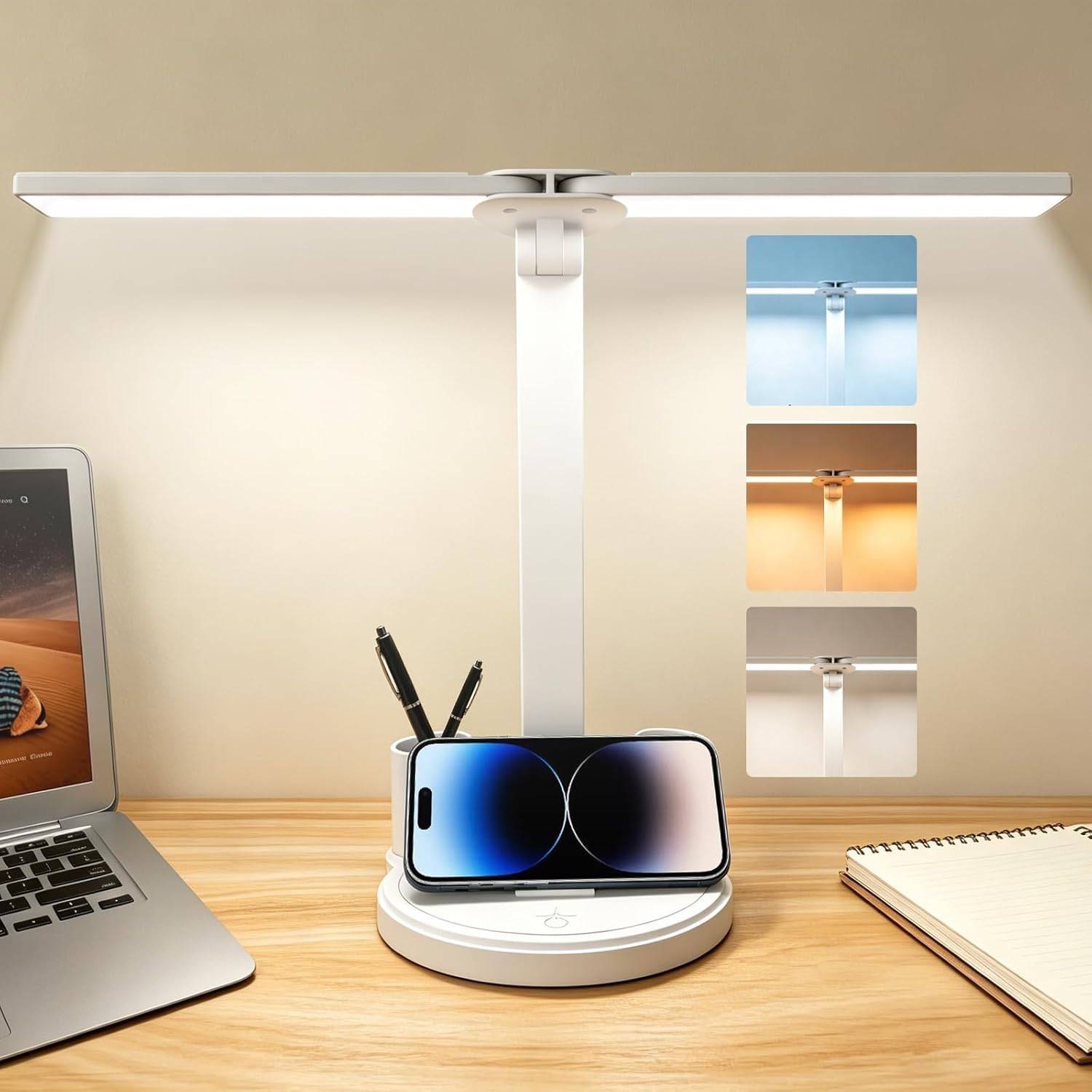 LED Desk Lamp for Home Office Bedroom, Battery Operated Dimmable