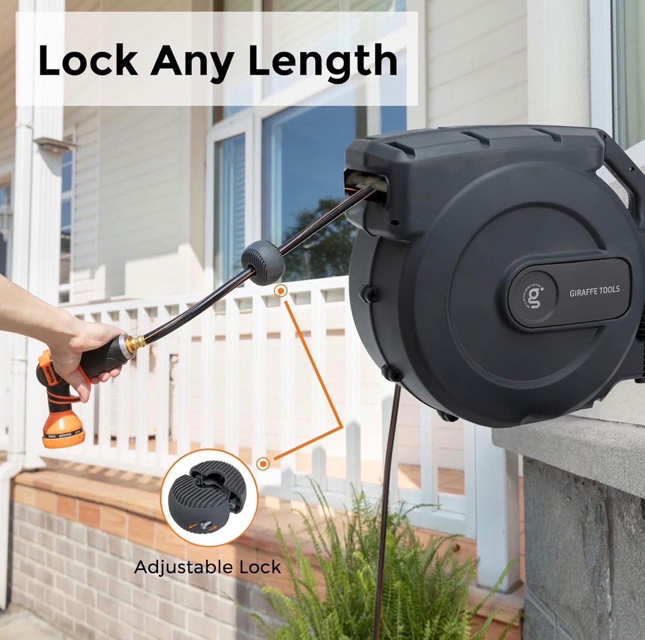 NEW: Giraffe Tools Garden Hose 120ft Retractable Wall Mounted - photo 2