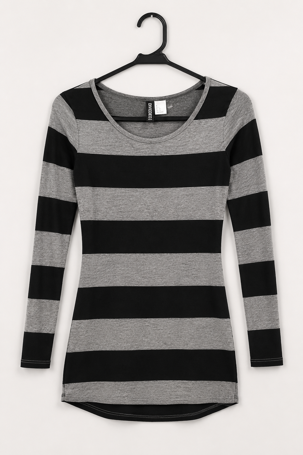 Grey & Black Striped Long Sleeve Top