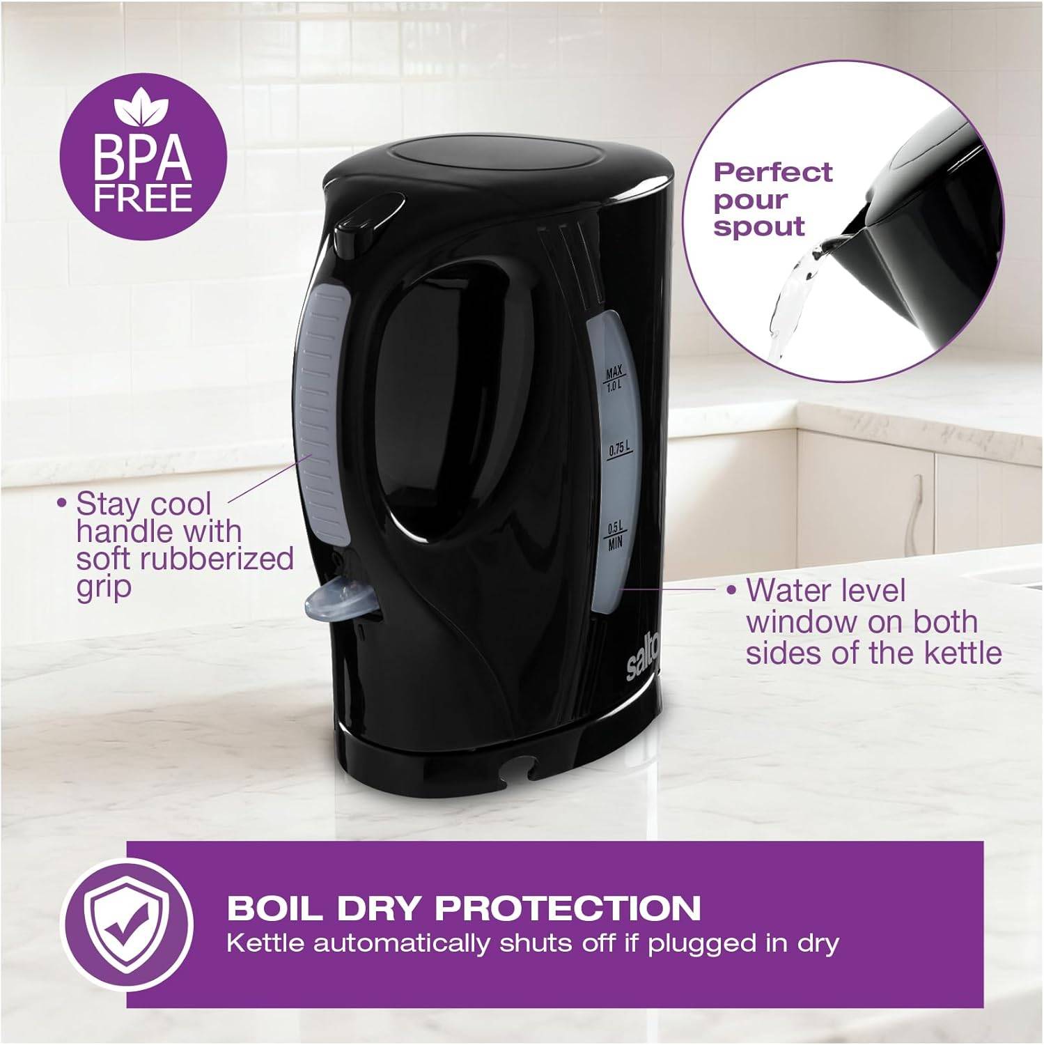 Salton Black Electric Kettle 1.0L - photo 2