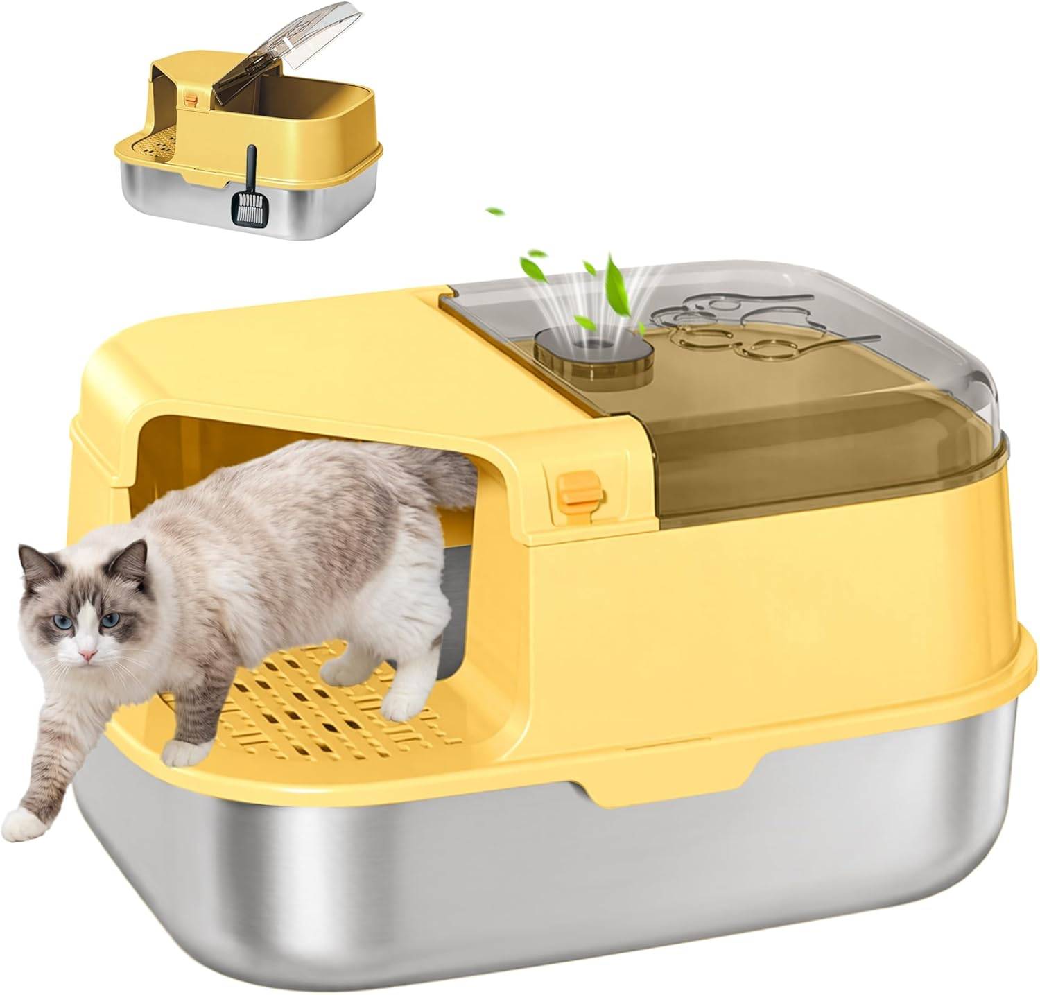SILUI Stainless Steel Cat Litter Box with Lid