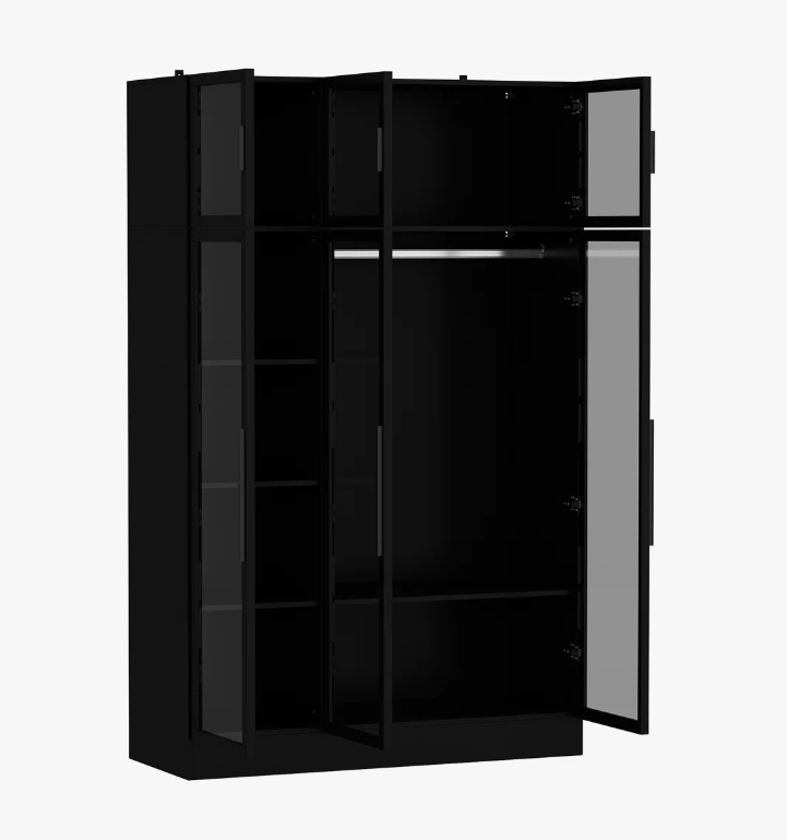 Black Wardrobe with Glass Doors and LED Lighting - New in box - photo 4