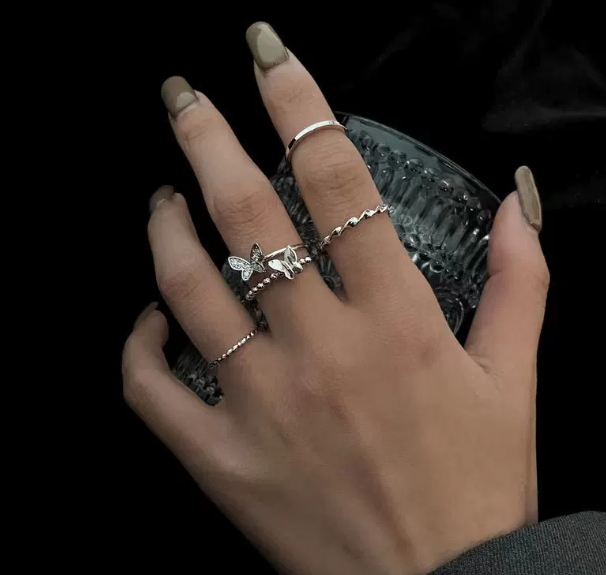 Butterfly Stackable Ring Set (Color: Silver/Gold)