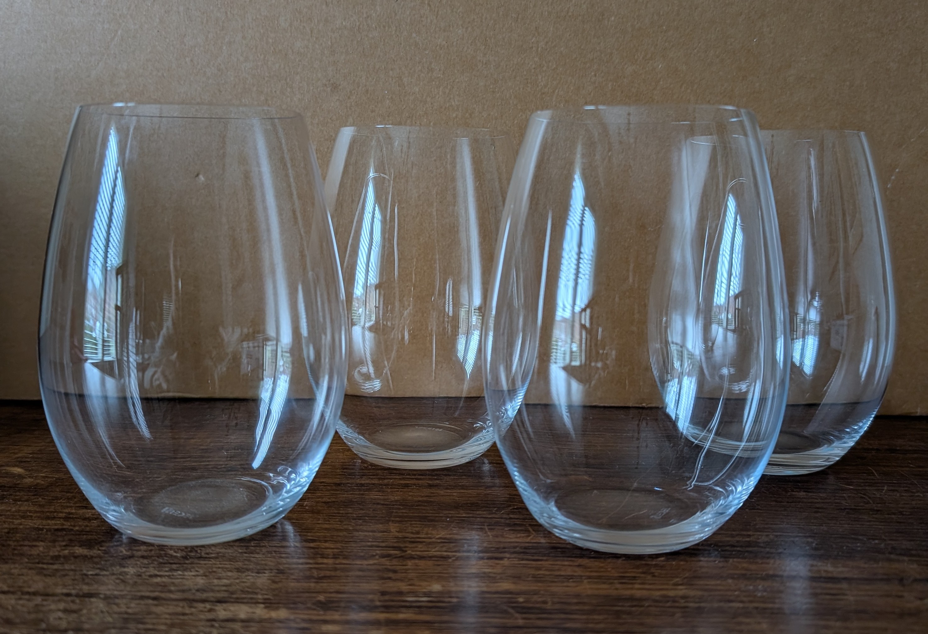 4 Riedel crystal stemless wine glasses or tumblers